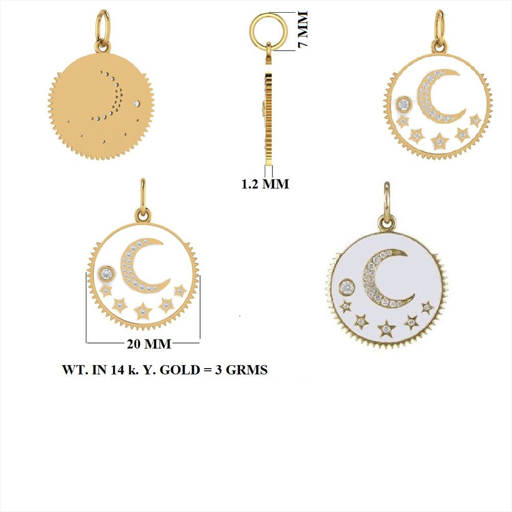 Diamond Moon White Enamel Pendant