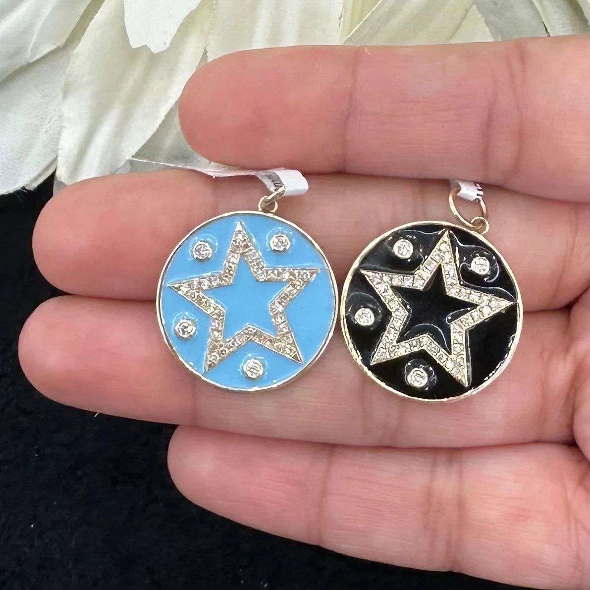 Diamond Star Pendant in White Enamel