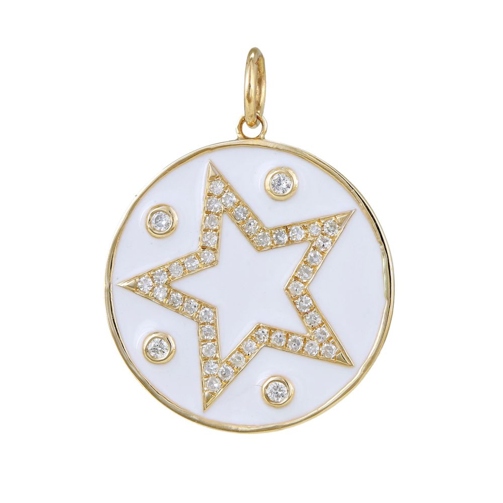 Diamond Star Pendant in White Enamel