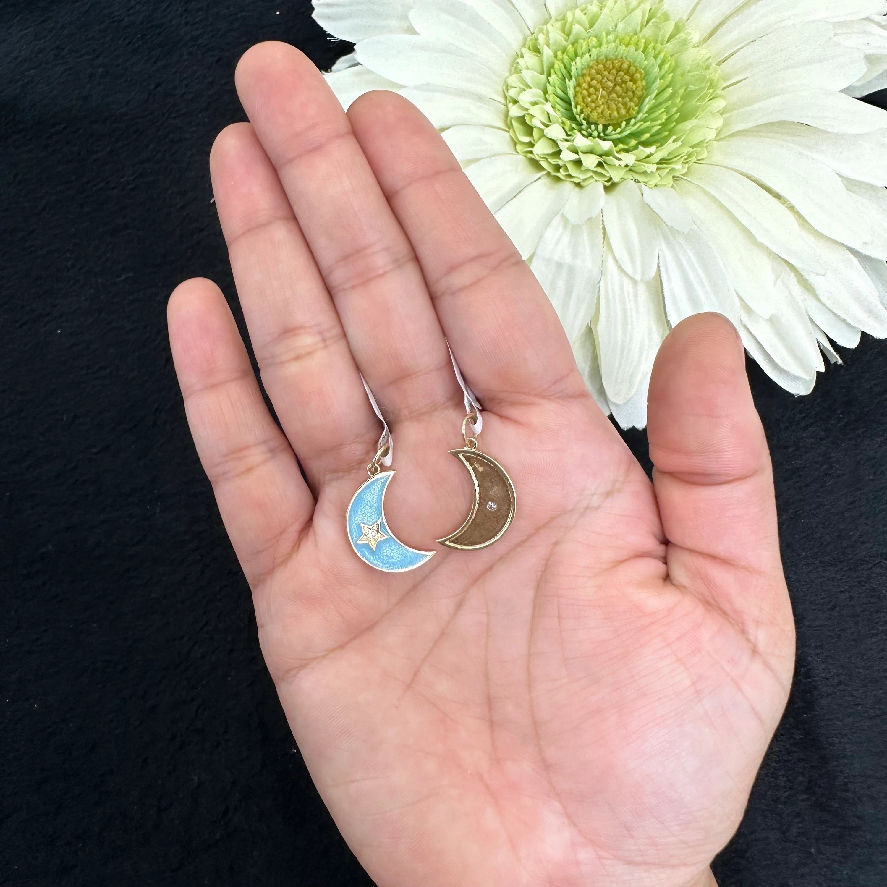 Crescent Moon Black Enamel Pendant