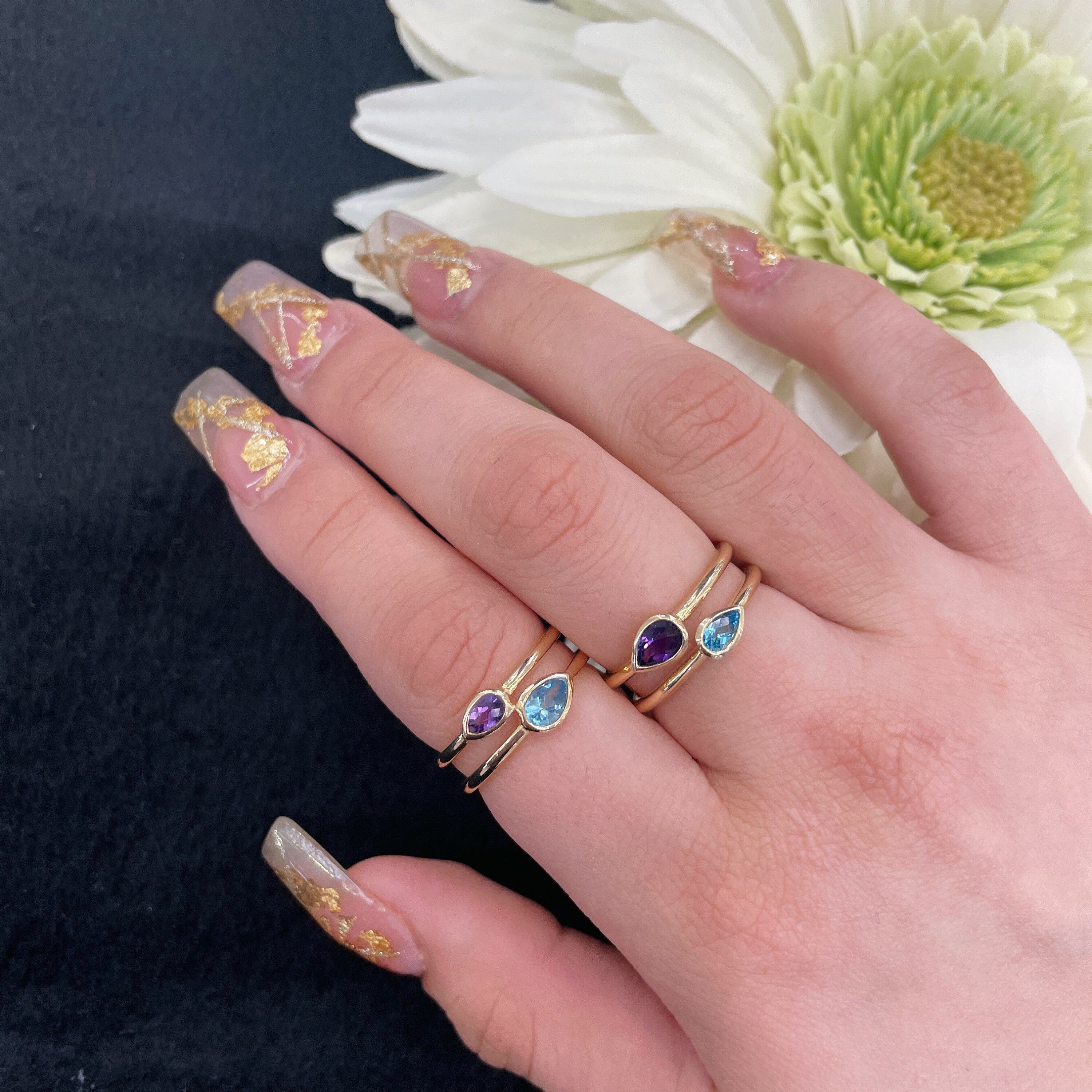 Amethyst and Blue Topaz Twin Ring