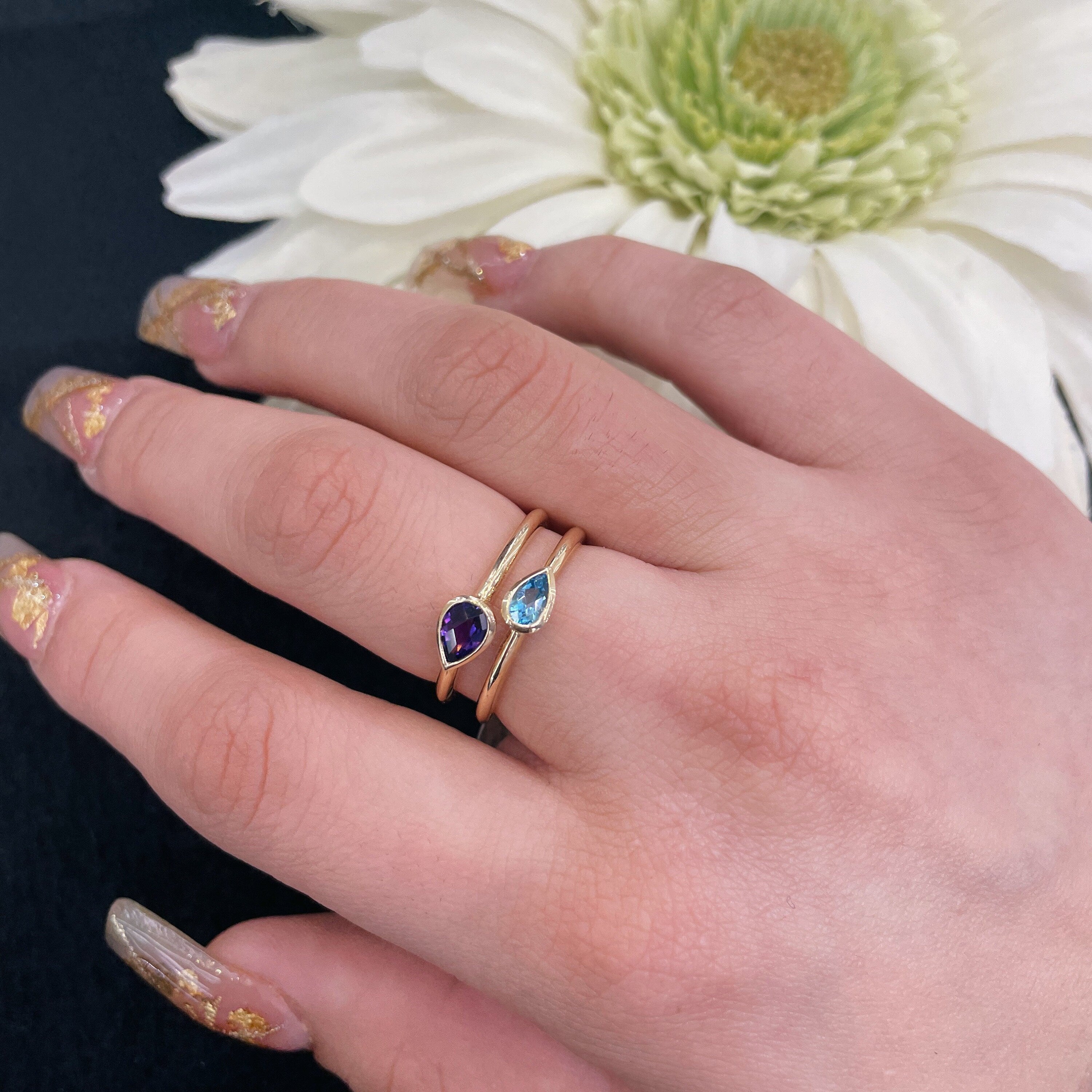 Amethyst and Blue Topaz Twin Ring
