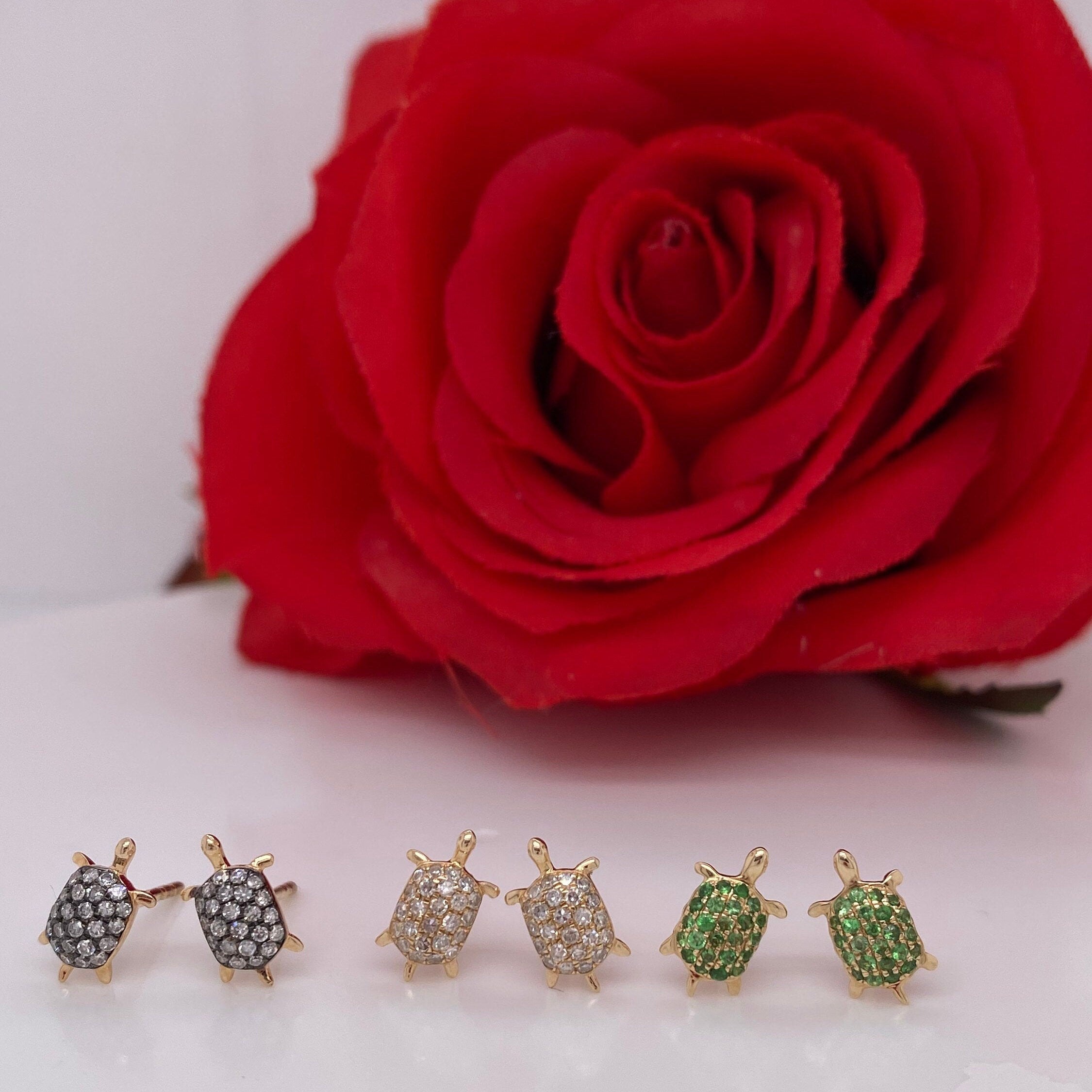 Black Shell Diamond Turtle Studs