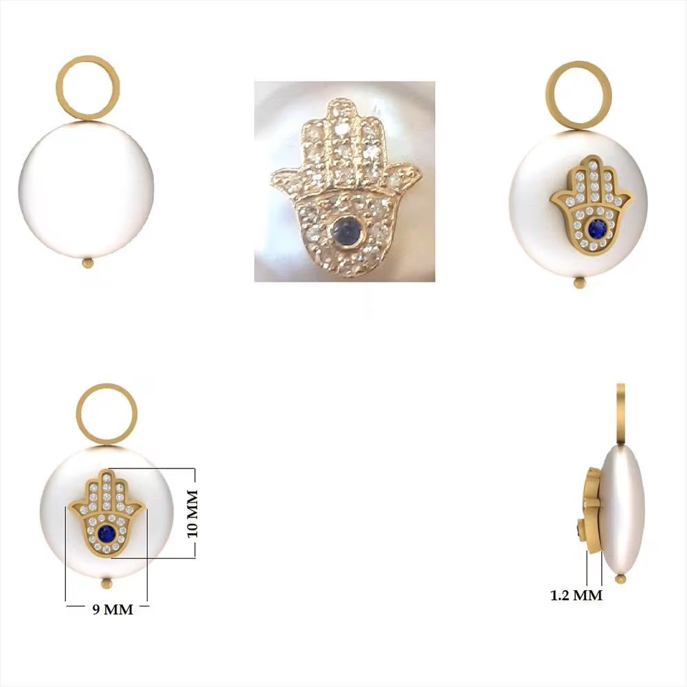Diamond Emerald/Pink Sapphire/Blue Sapphire Hamsa Hand Pearl Pendant