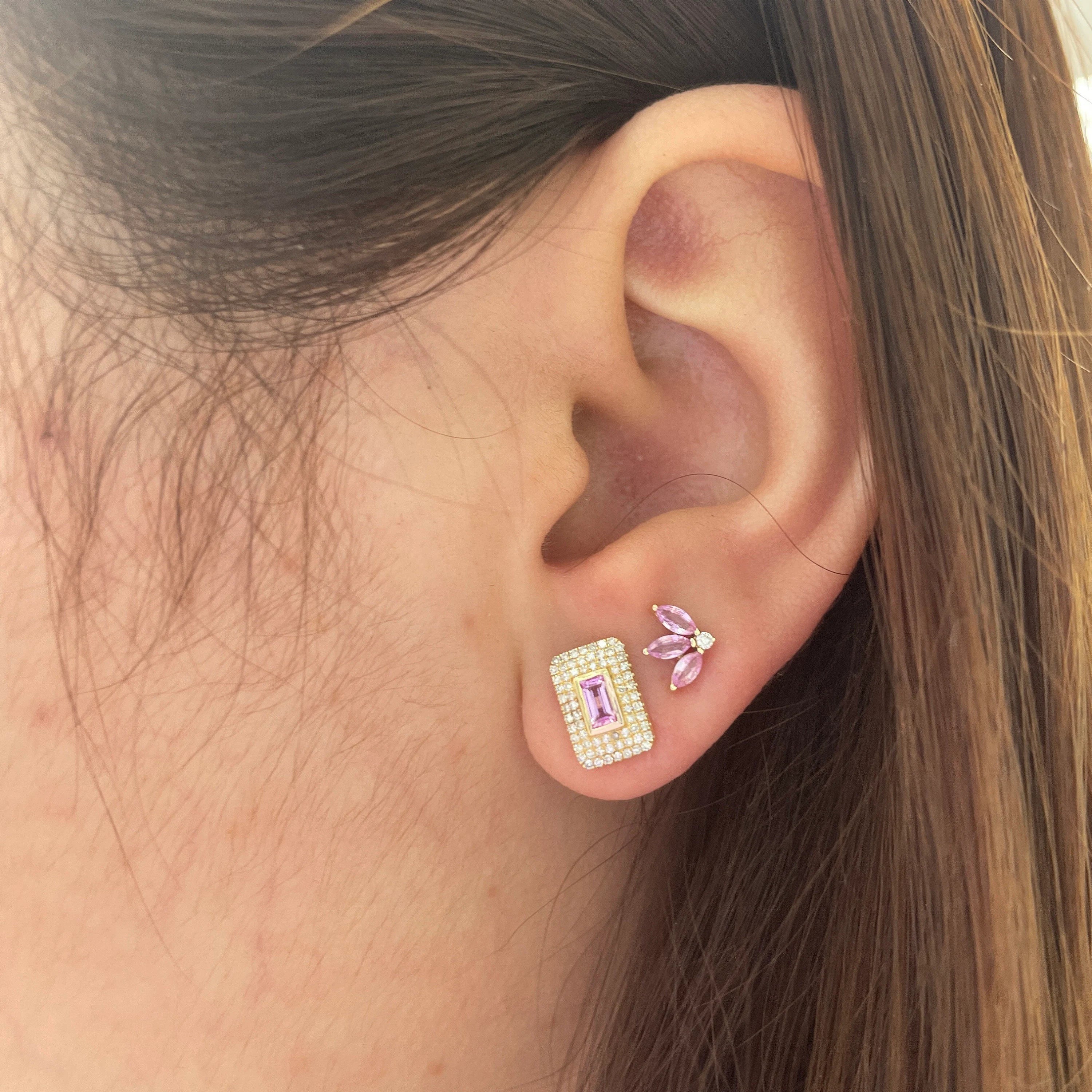 Diamond & Pink Sapphire Studs Earring 10mmx7mm