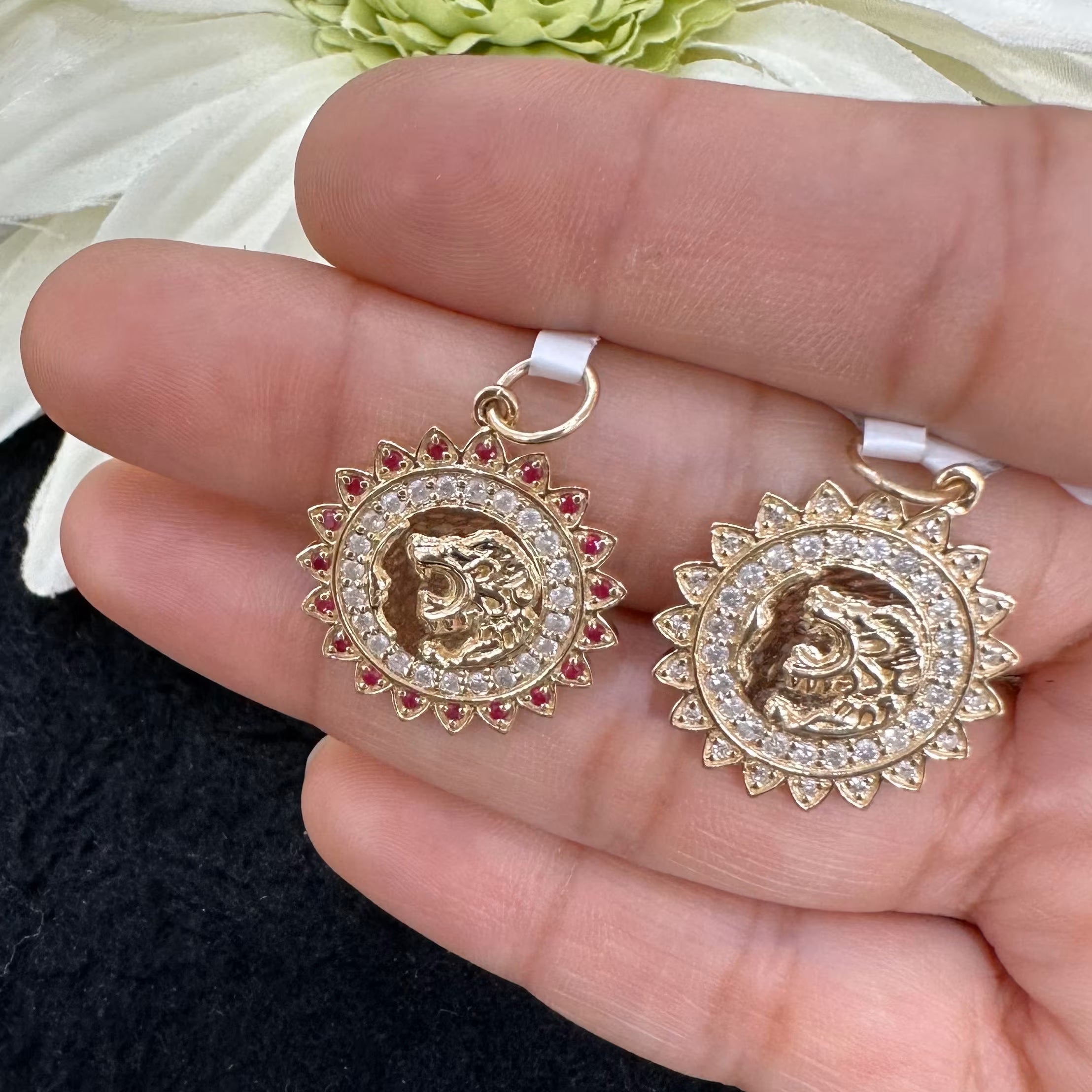 Diamond & Pink Sapphire Lion face Pendant 20mm