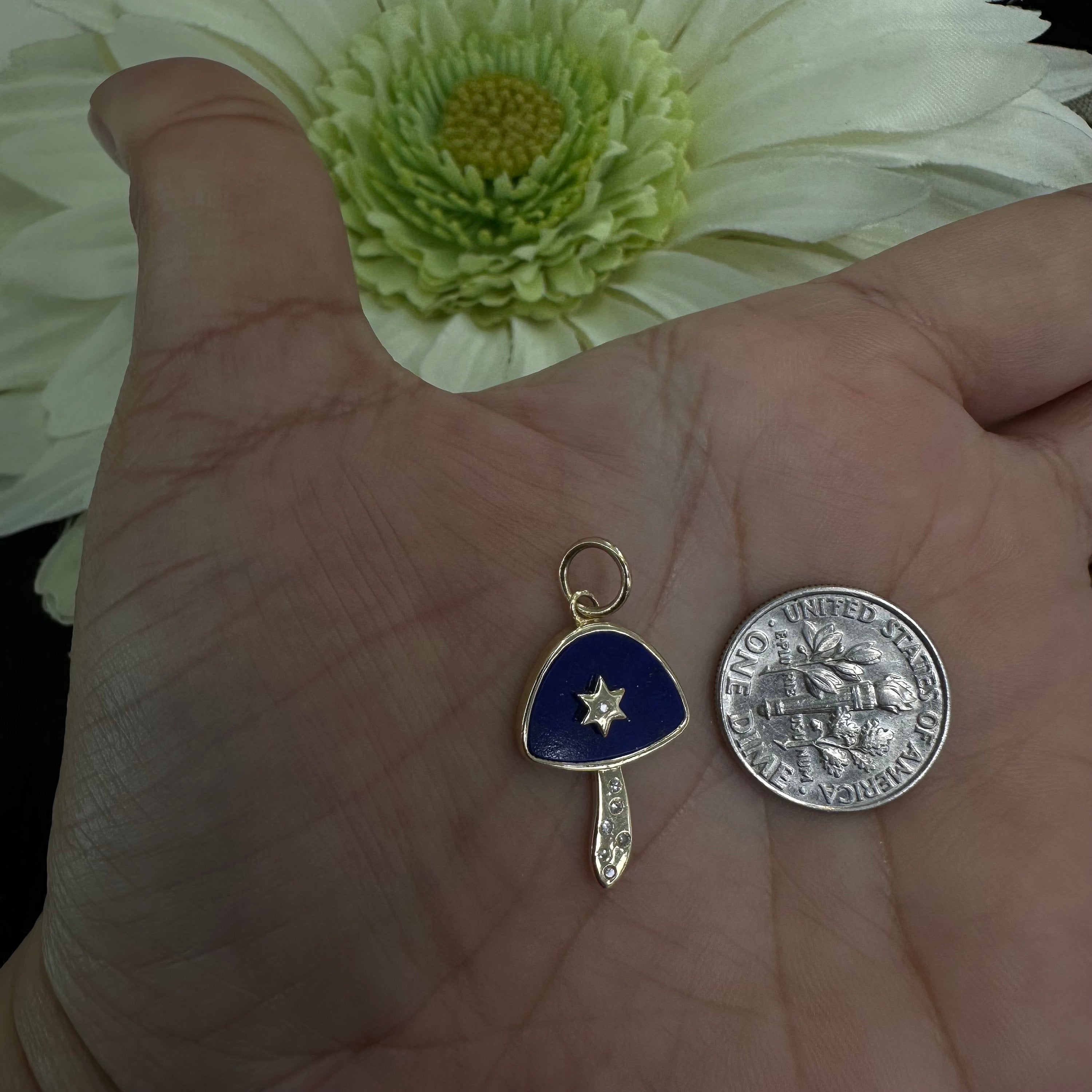 Diamond & Mother Of Pearl Mushroom Pendant 14x20mm