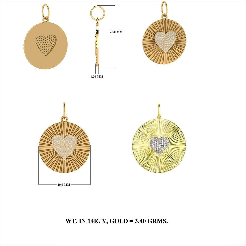 Diamond Round Heart Pendant 30mm