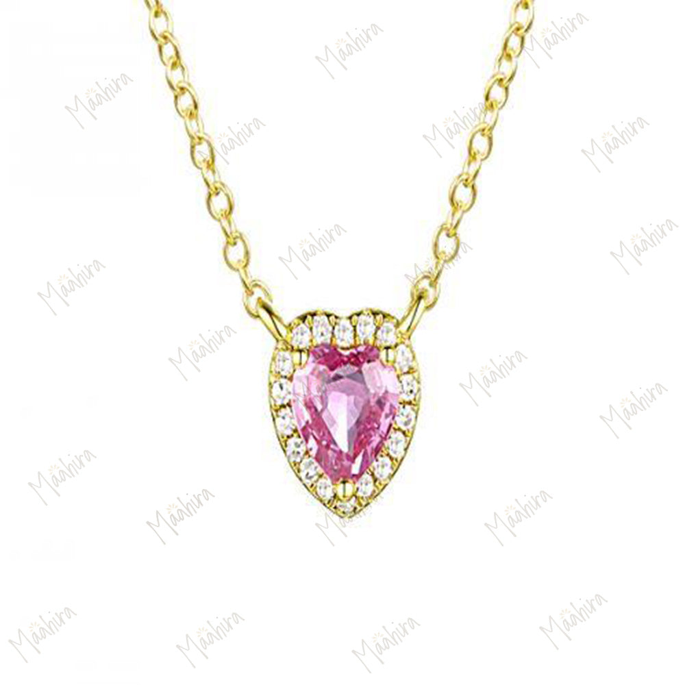 Diamond & Pink Sapphire Heart Necklace 5.75mm