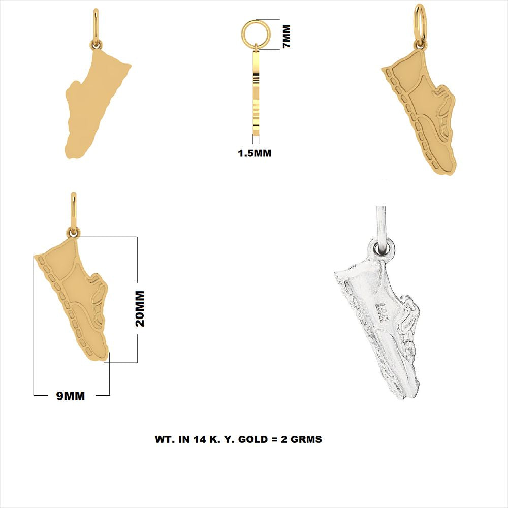 Solid Gold Shoe Charm 9x20mm