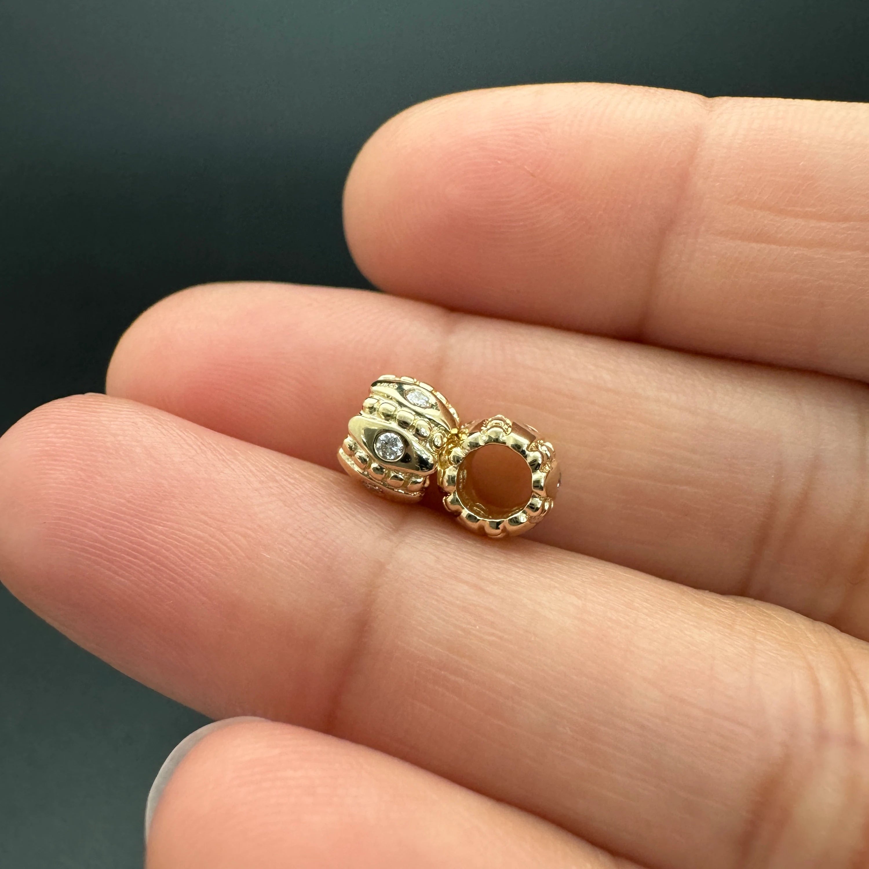 14k Gold Diamond Rondelle Bead / Roundel Bead Charm