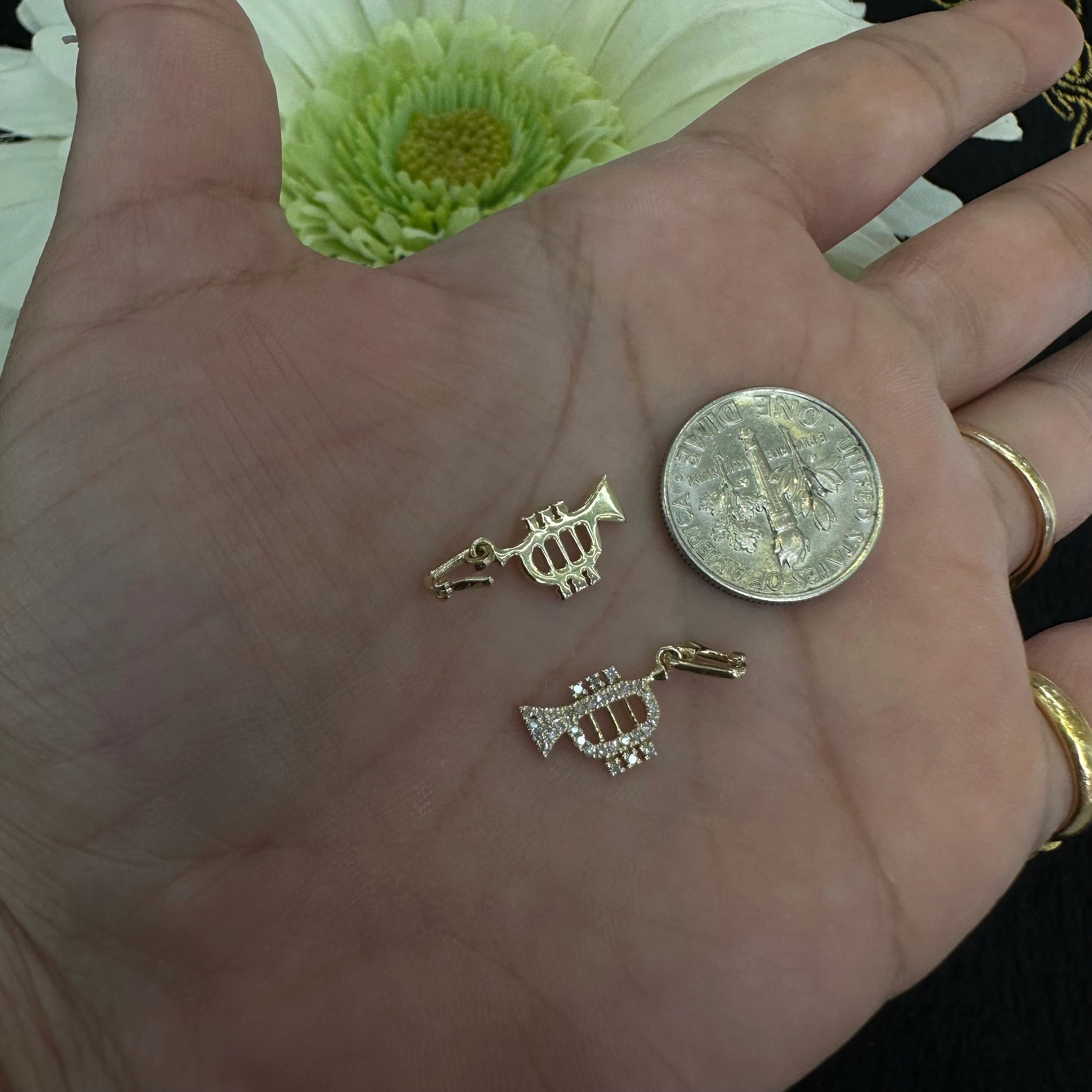 Diamond Trumpet Charm With Clasp 4x11mm