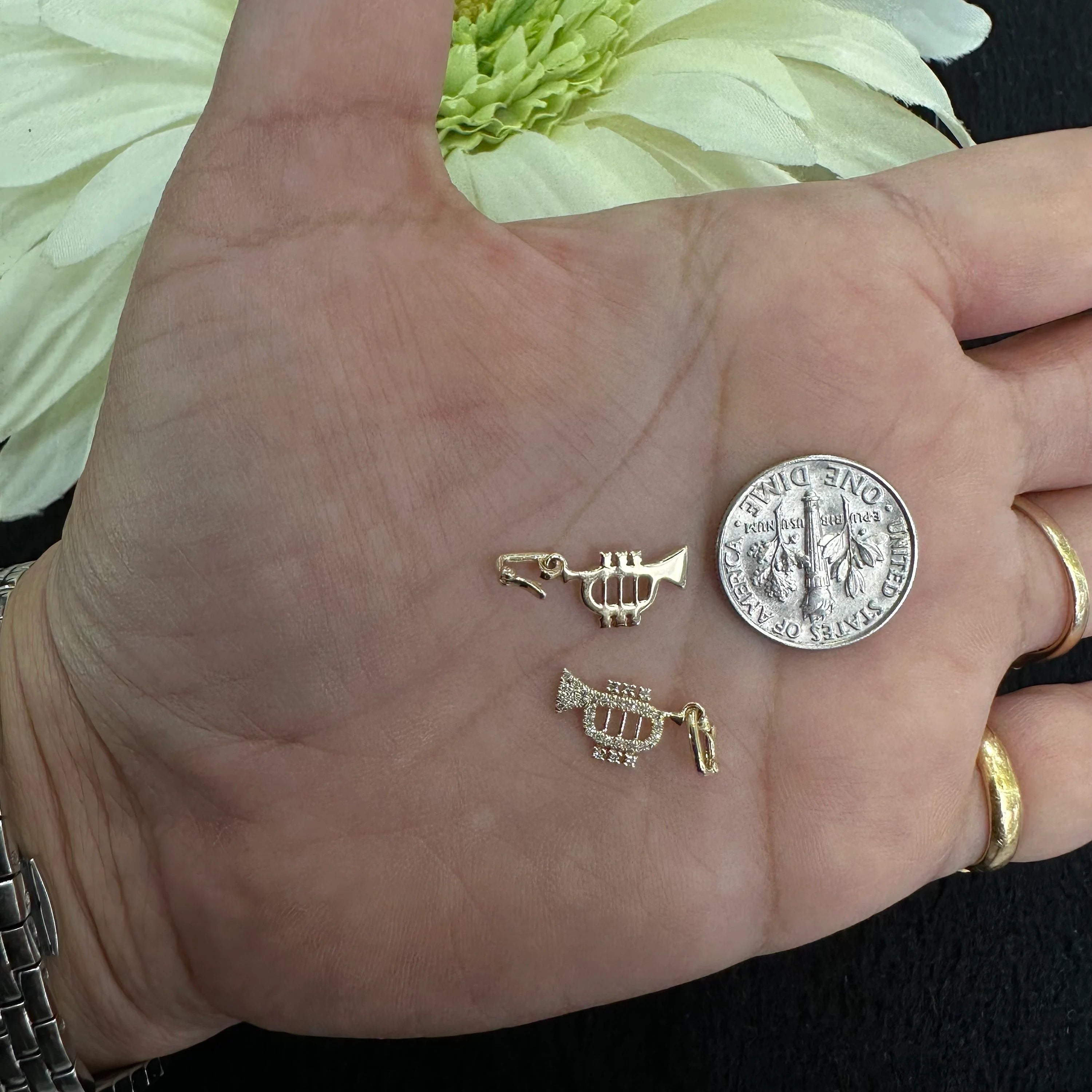 Diamond Trumpet Charm With Clasp 4x11mm