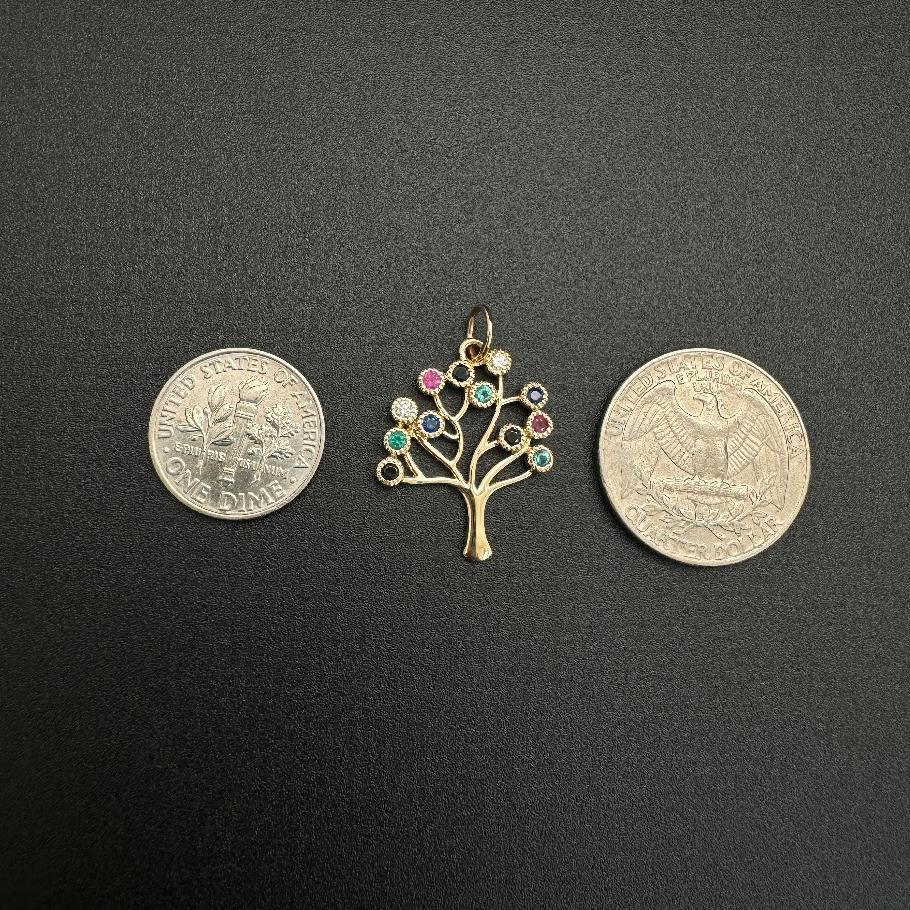 Multicolor Sapphire Family Tree Pendant Necklace