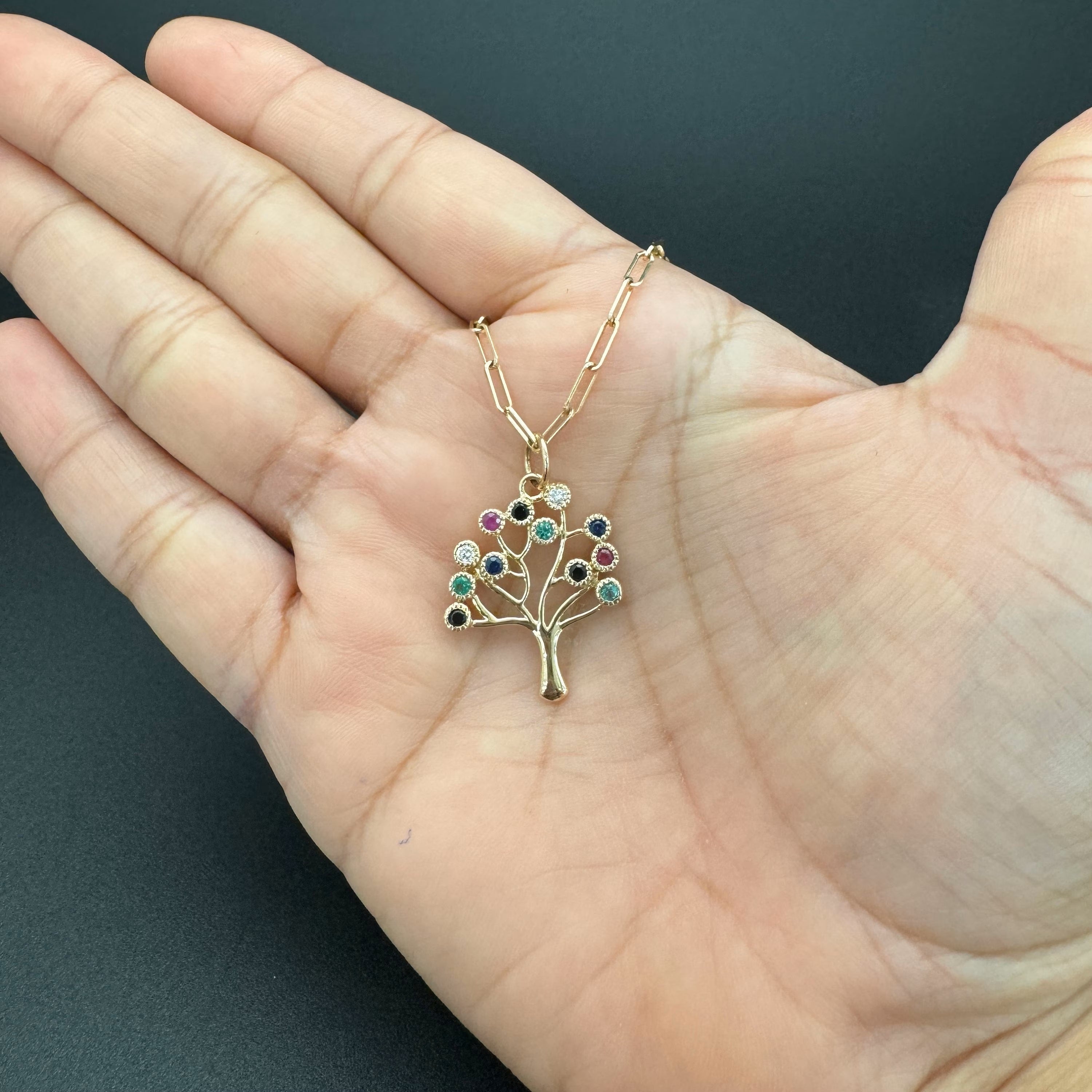 Multicolor Sapphire Family Tree Pendant Necklace
