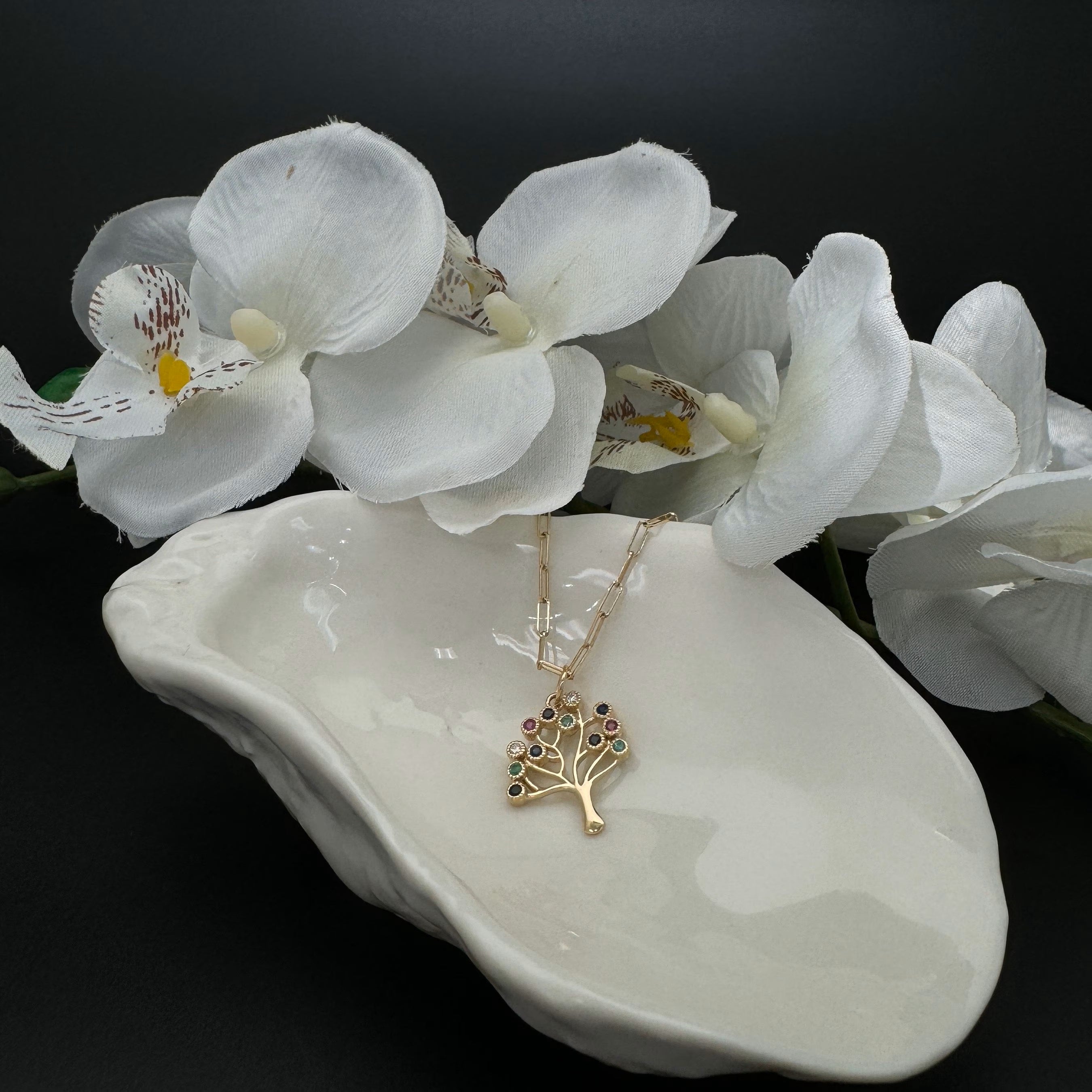 Multicolor Sapphire Family Tree Pendant Necklace