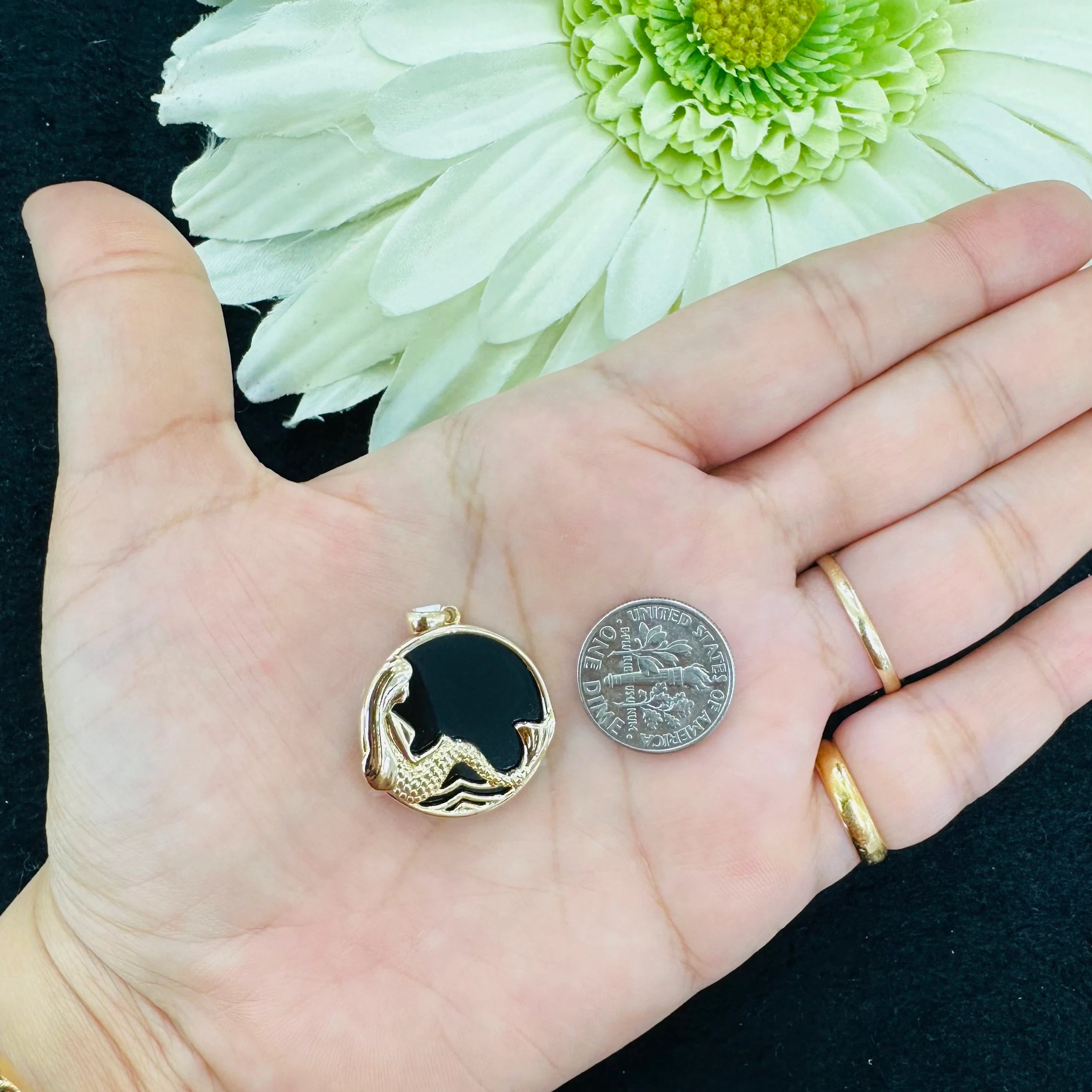 Black Onyx Mermaid Pendant 22mm