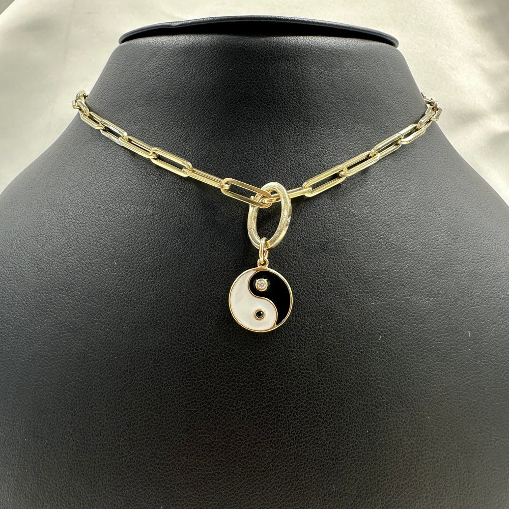Diamond Black & White Enamel Ying Yang Pendant 12mm