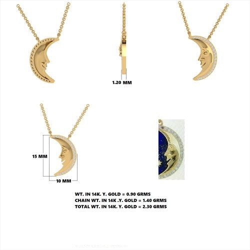 Diamond Moon Face Pendant Necklace