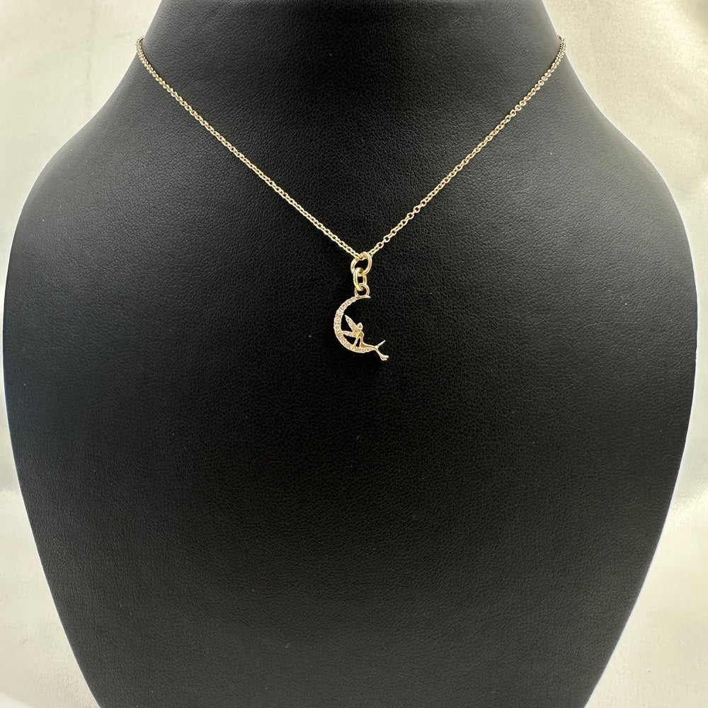 Angel On Moon Diamond Pendant