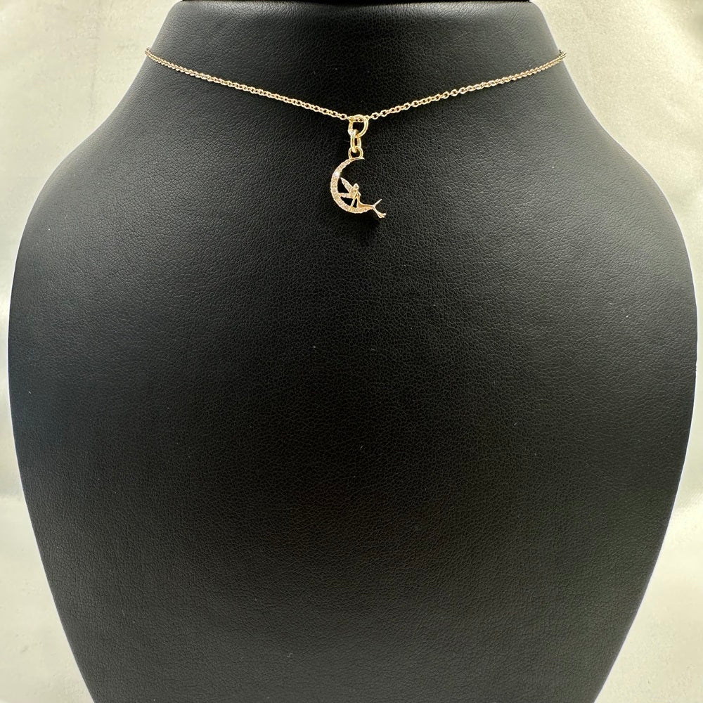 Angel On Moon Diamond Pendant