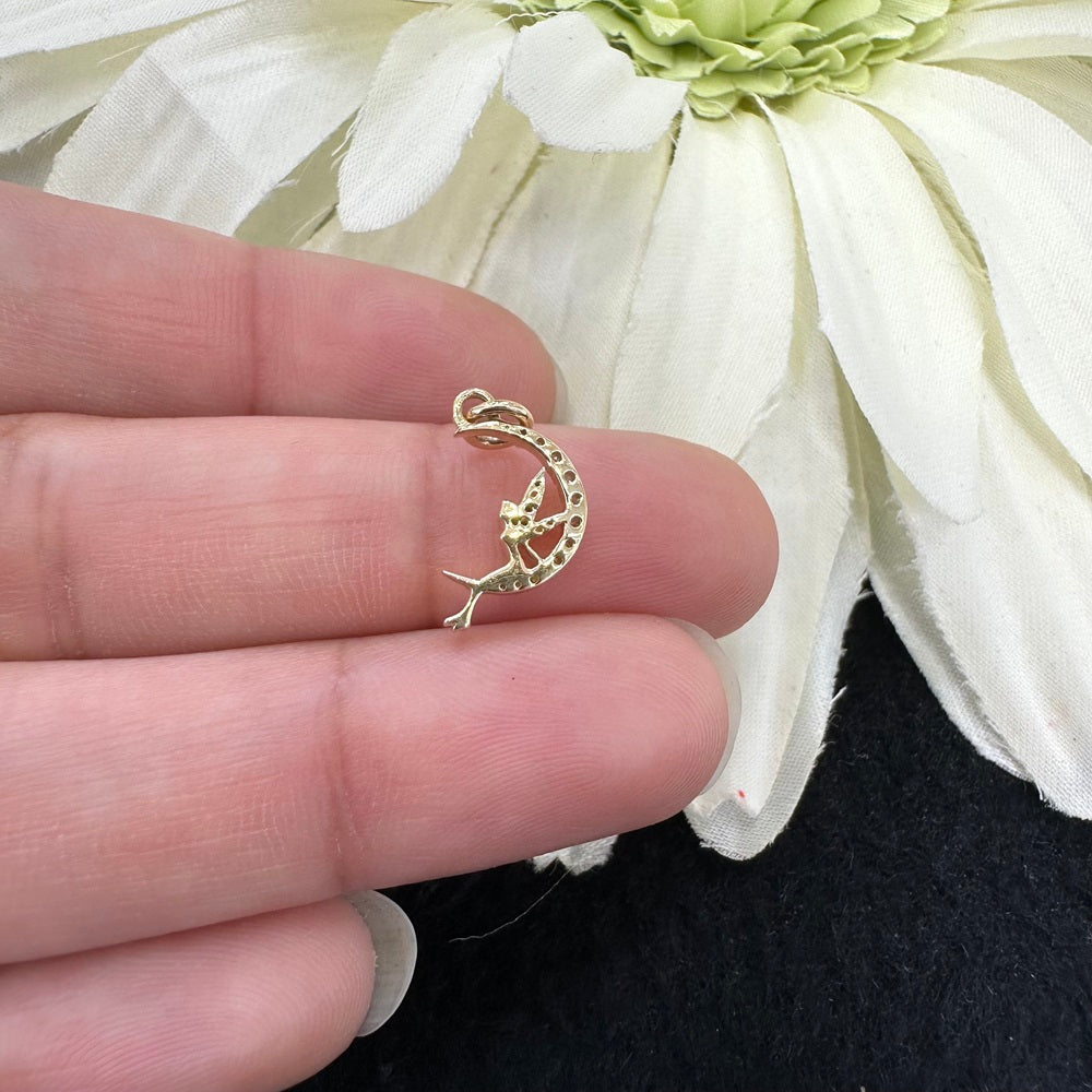 Angel On Moon Diamond Pendant
