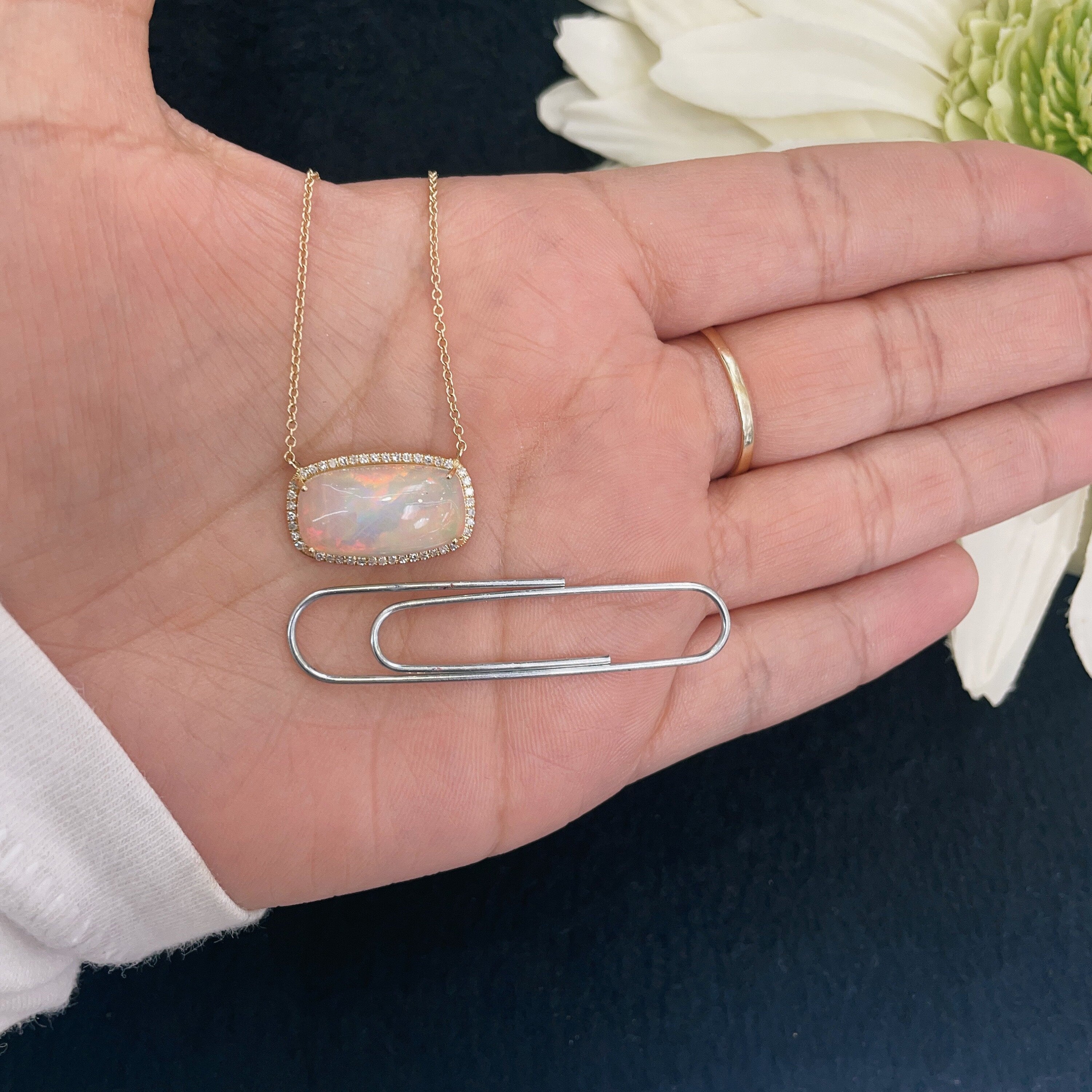 Diamond & Opal Pendant Necklace