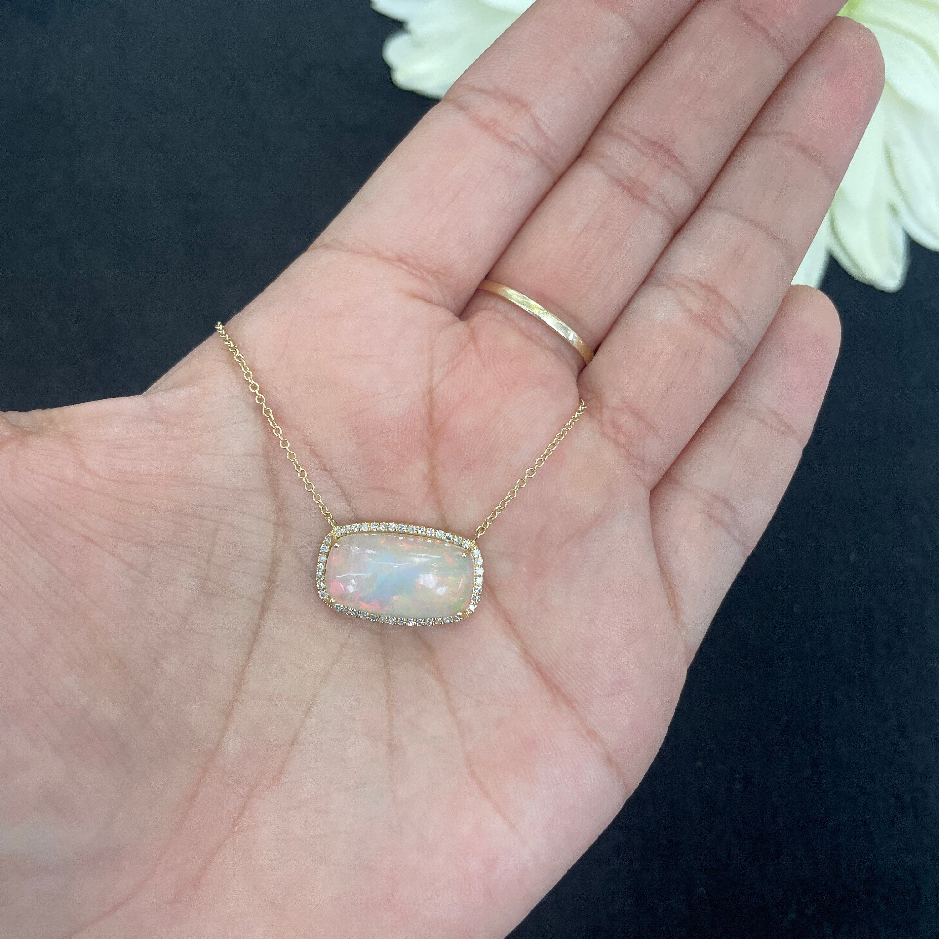 Diamond & Opal Pendant Necklace