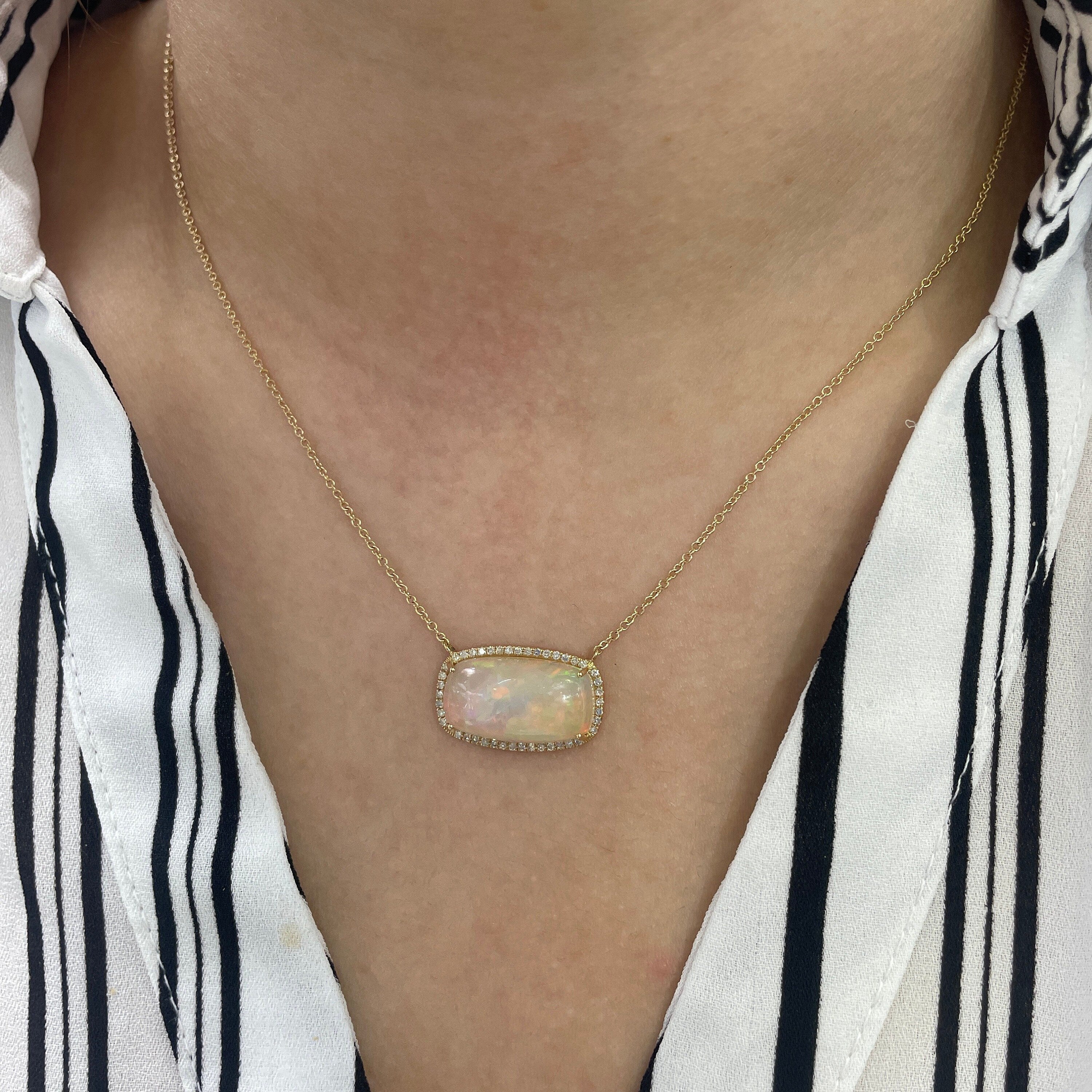 Diamond & Opal Pendant Necklace