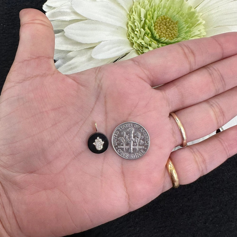 Onyx & Diamond Hamsa Hand Disc Pendant