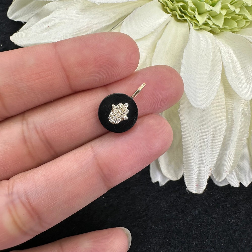 Onyx & Diamond Hamsa Hand Disc Pendant