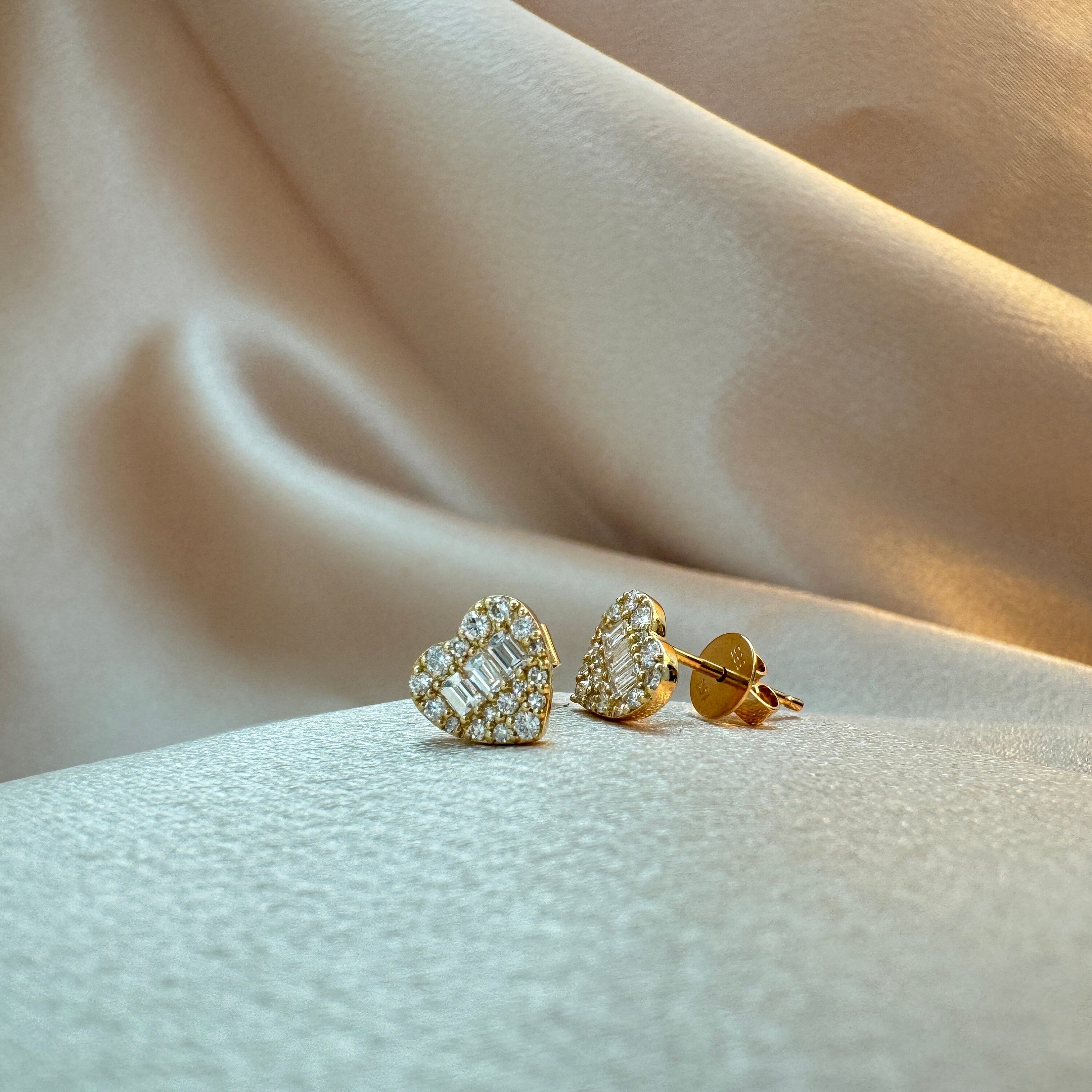 Diamond Heart Studs 7.5x8mm
