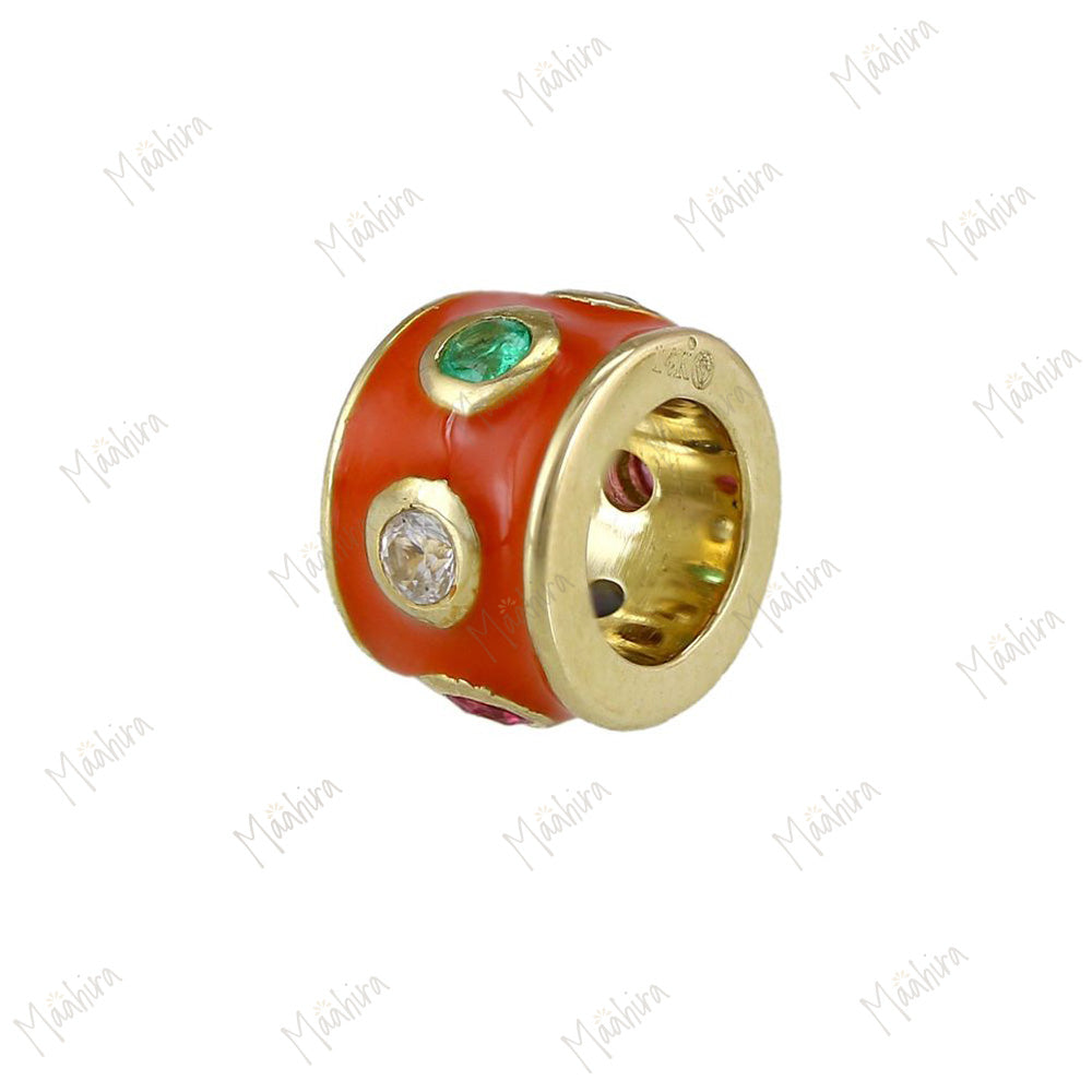 14k Gold Neon Royal Blue Enamel Multi Color Rondelle Bead / Roundel Bead Charm 4.70x7mm