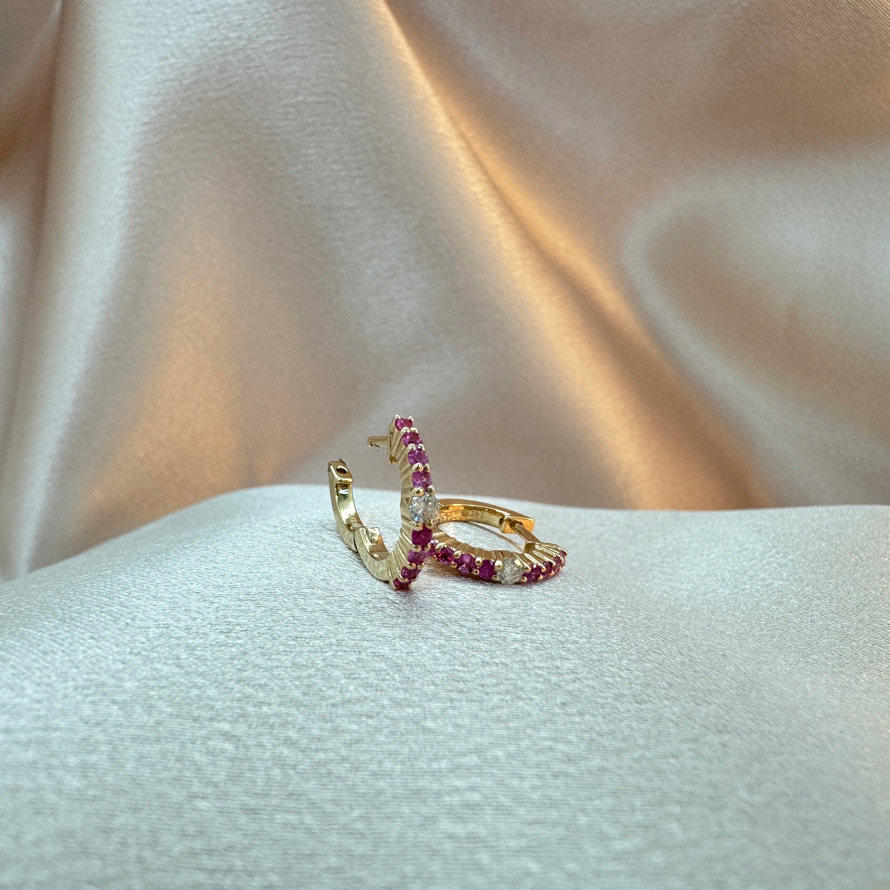 Diamond & Blue Sapphire Huggies 13mm
