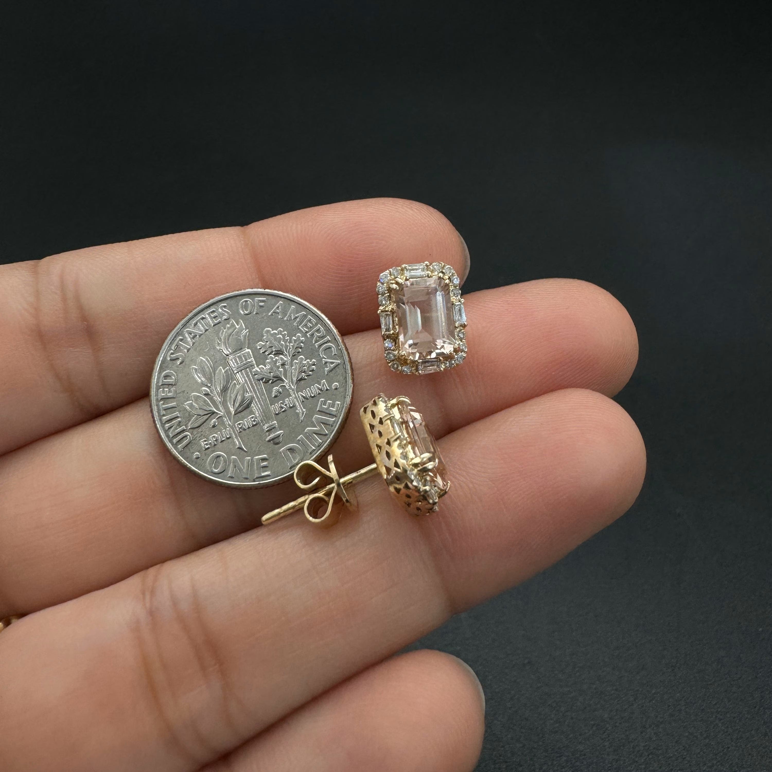 Diamond Morganite Stud Earring 9.70x7.70mm