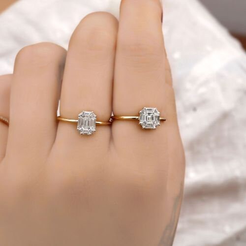 14K 2Tone Pie Cut Diamond Ring