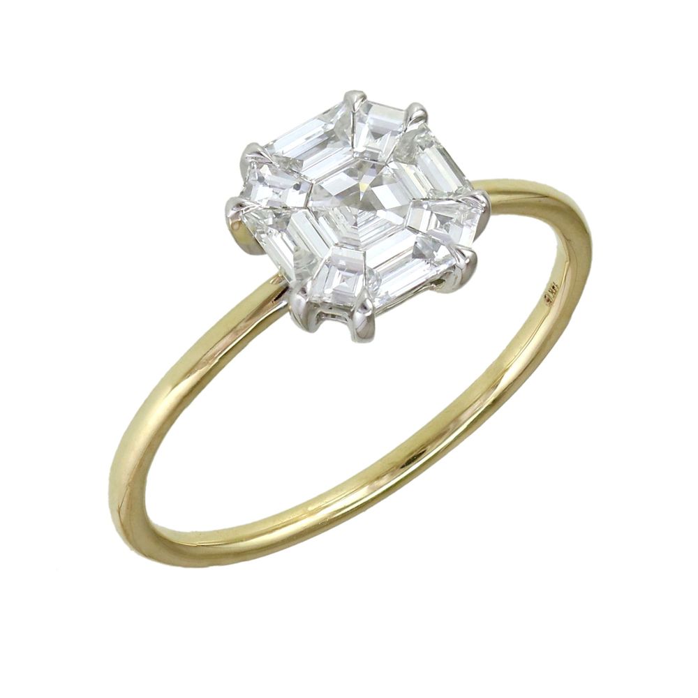 14K 2Tone Pie Cut Diamond Ring