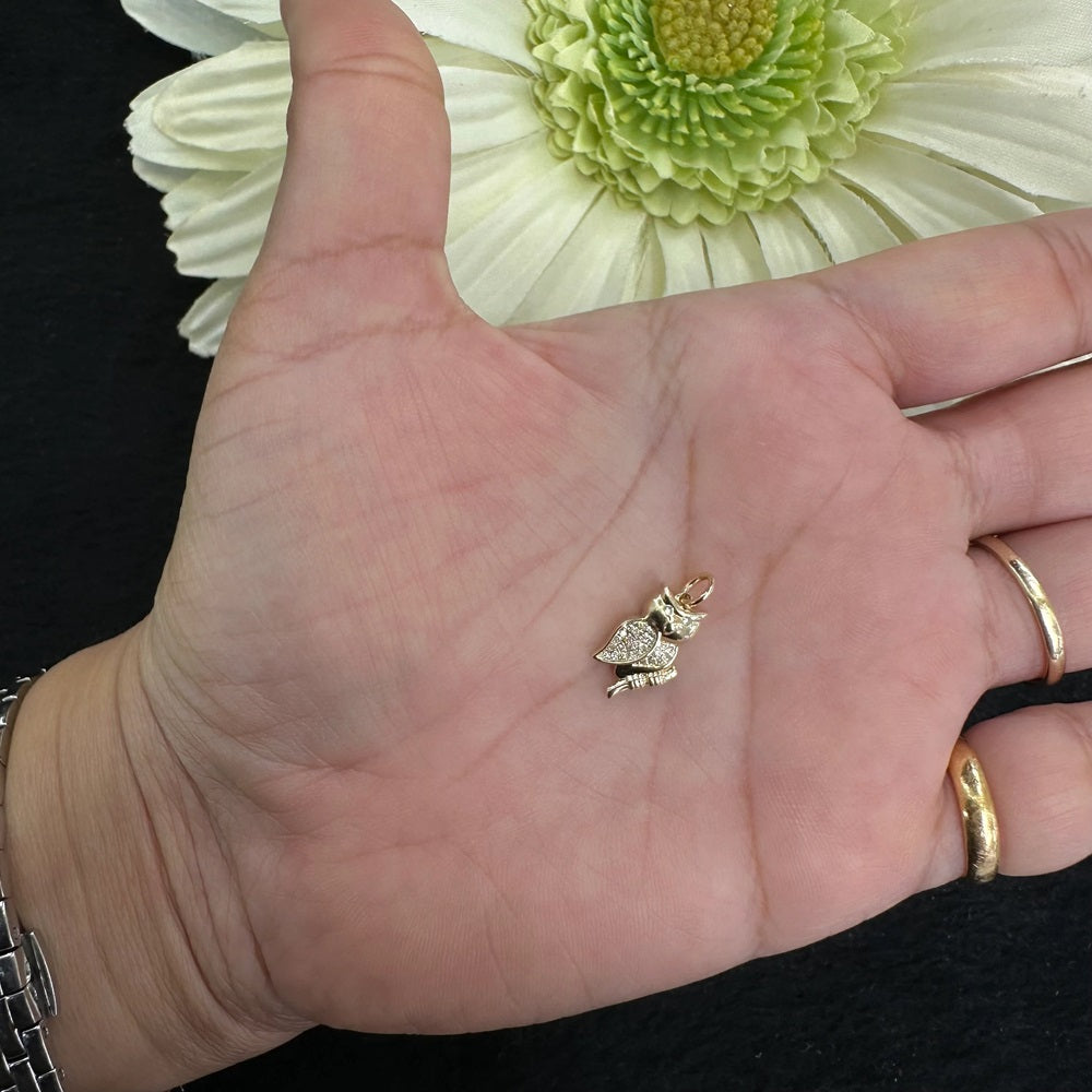 Diamond Owl Charm -14.5mm x 9.5mm