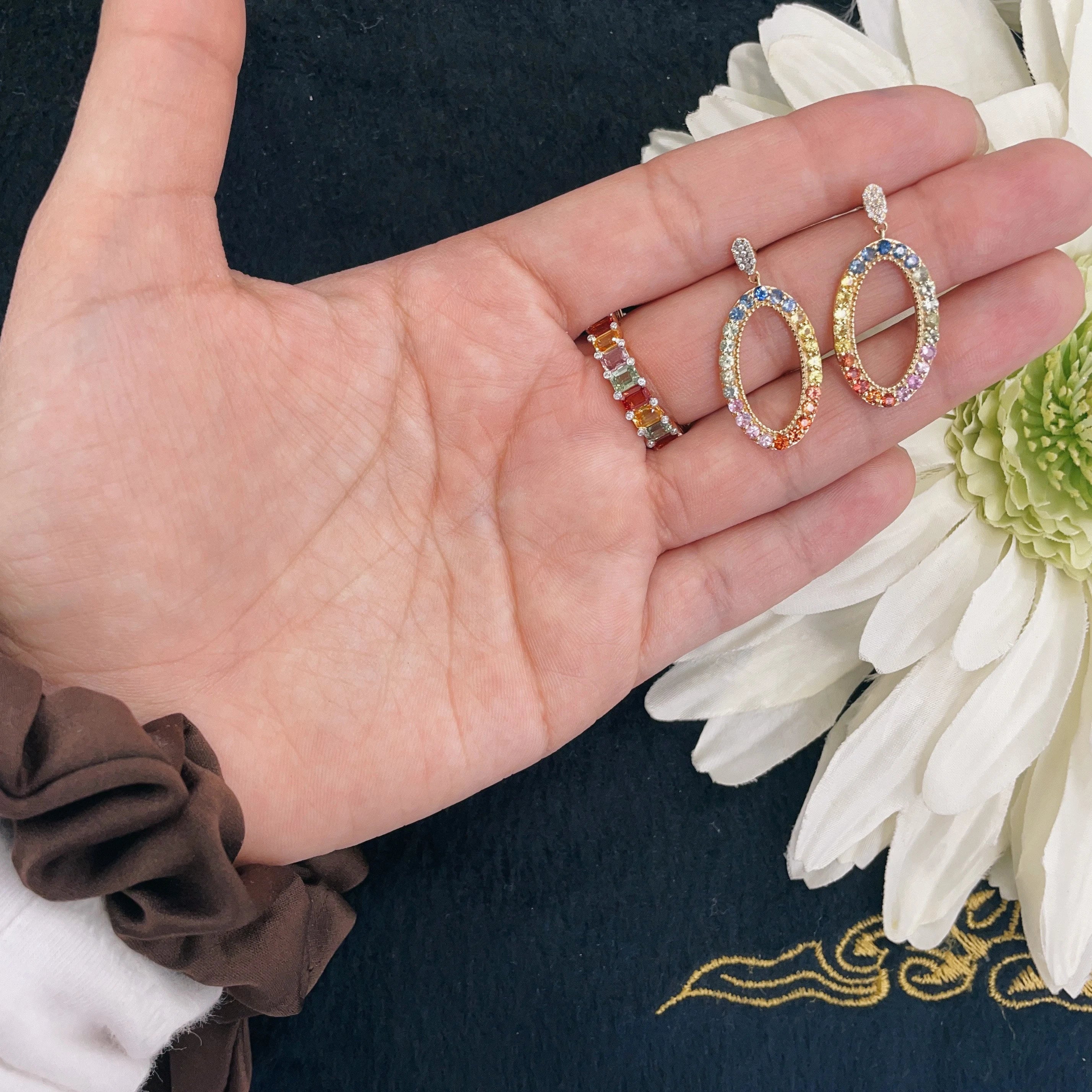 Classic Multi Sapphire Earring in 14k Yellow gold 28x14