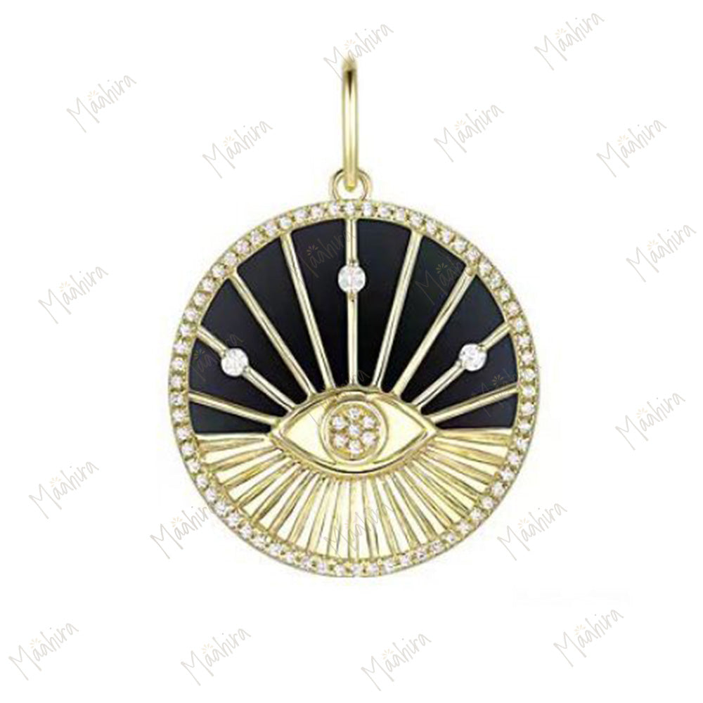 Diamond & Black Onyx Evil Eye Pendant 22mm