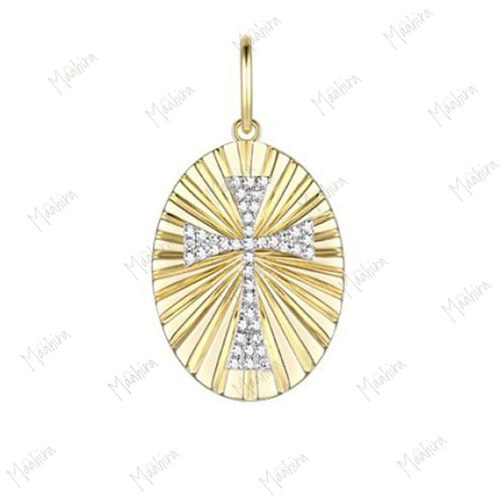 Diamond Oval Cross Rays Pendant 20mm