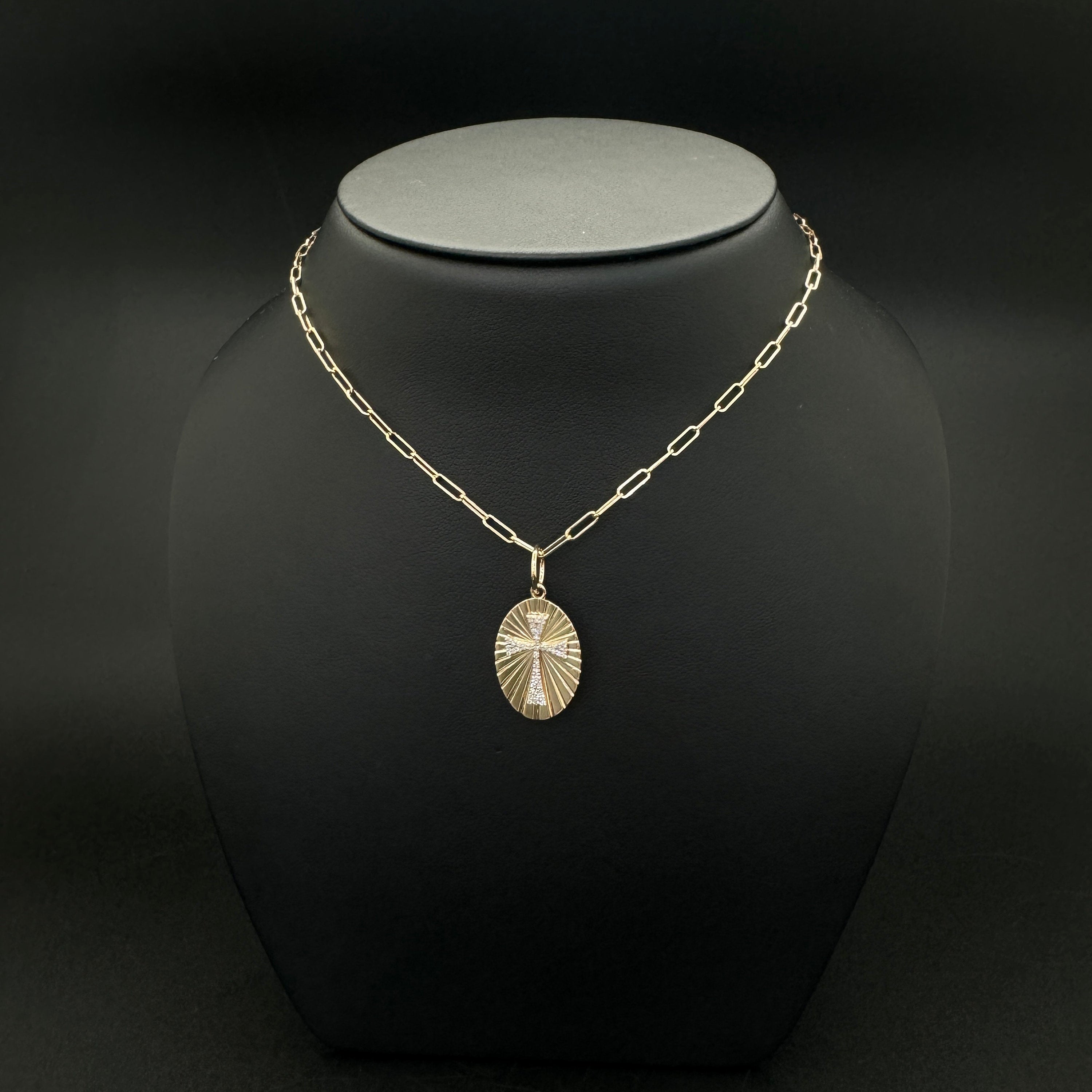 Diamond Oval Cross Rays Pendant 20mm