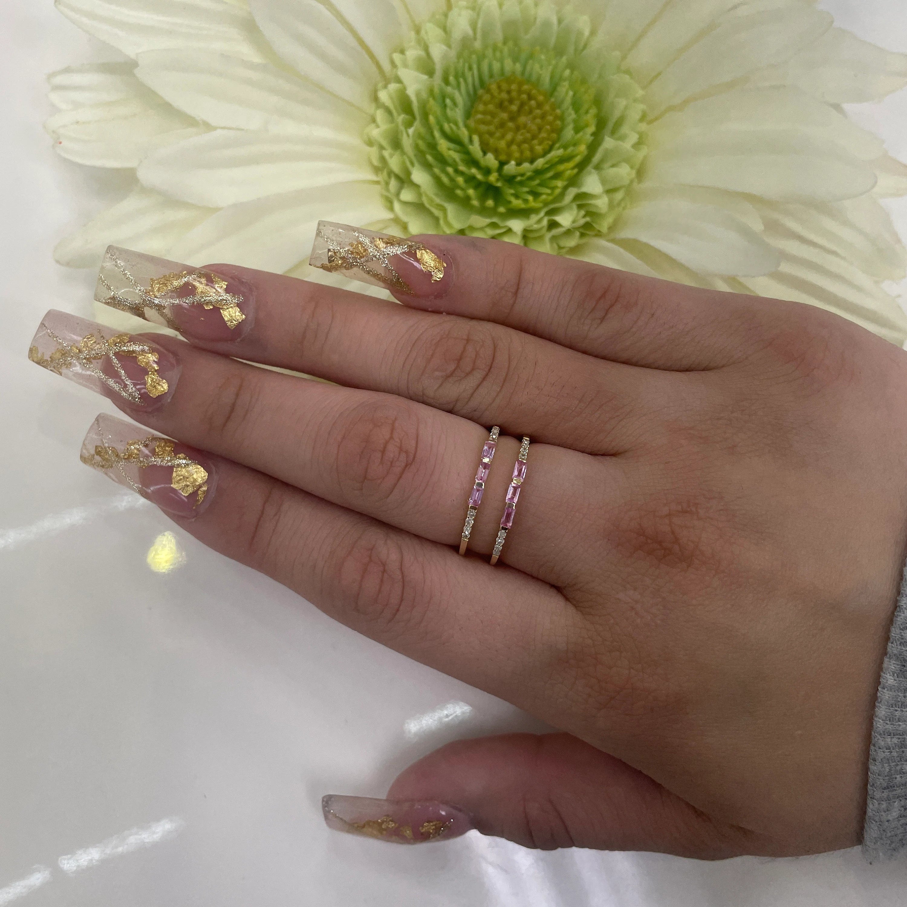 Diamond & Pink Sapphire band Ring 7