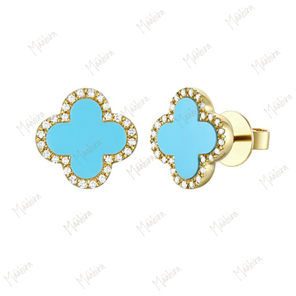Black Onyx & Diamond Clover Studs 9mm
