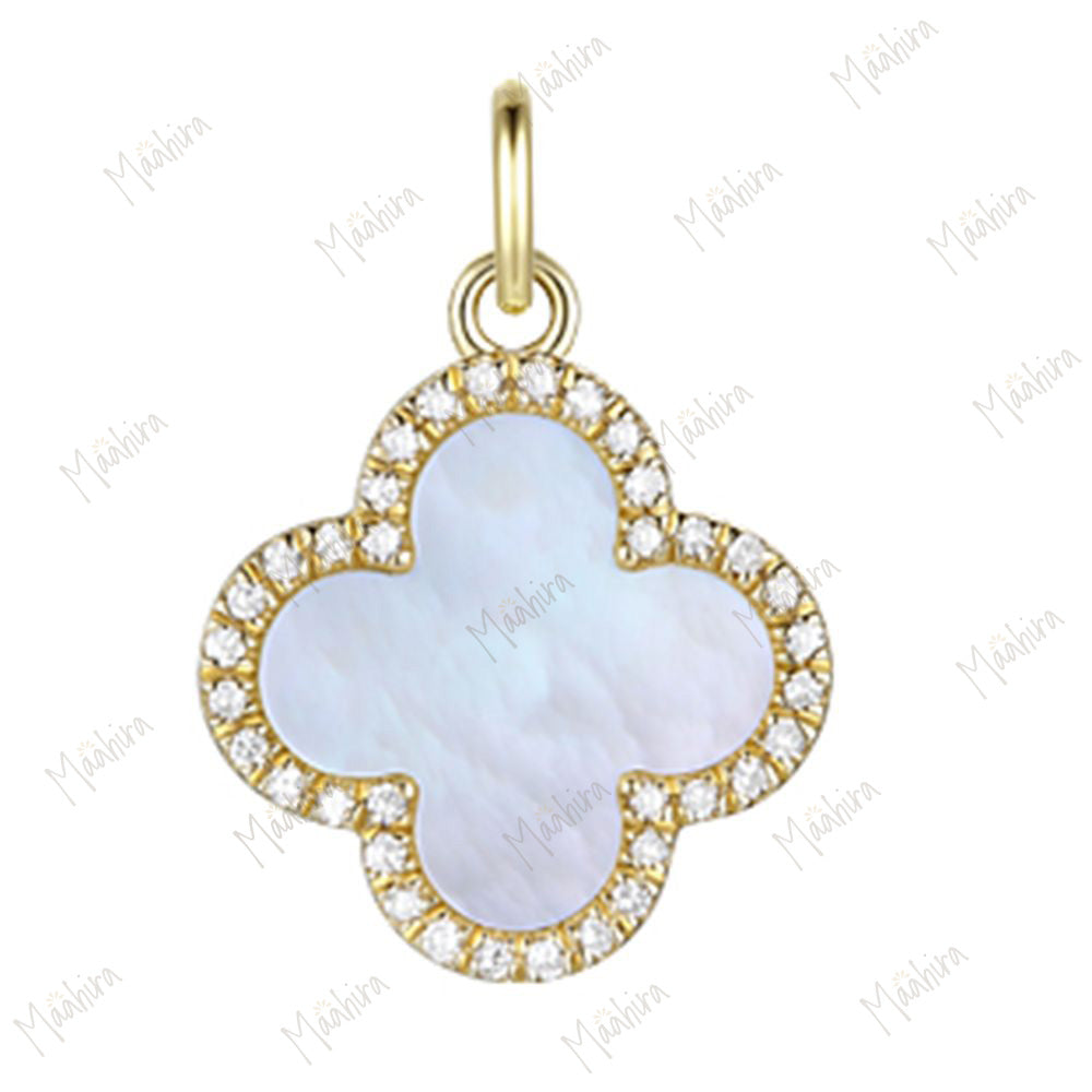 Black Onyx & Diamond Clover Pendant 12mm