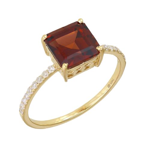 Diamond Square Red Garnet Ring 6