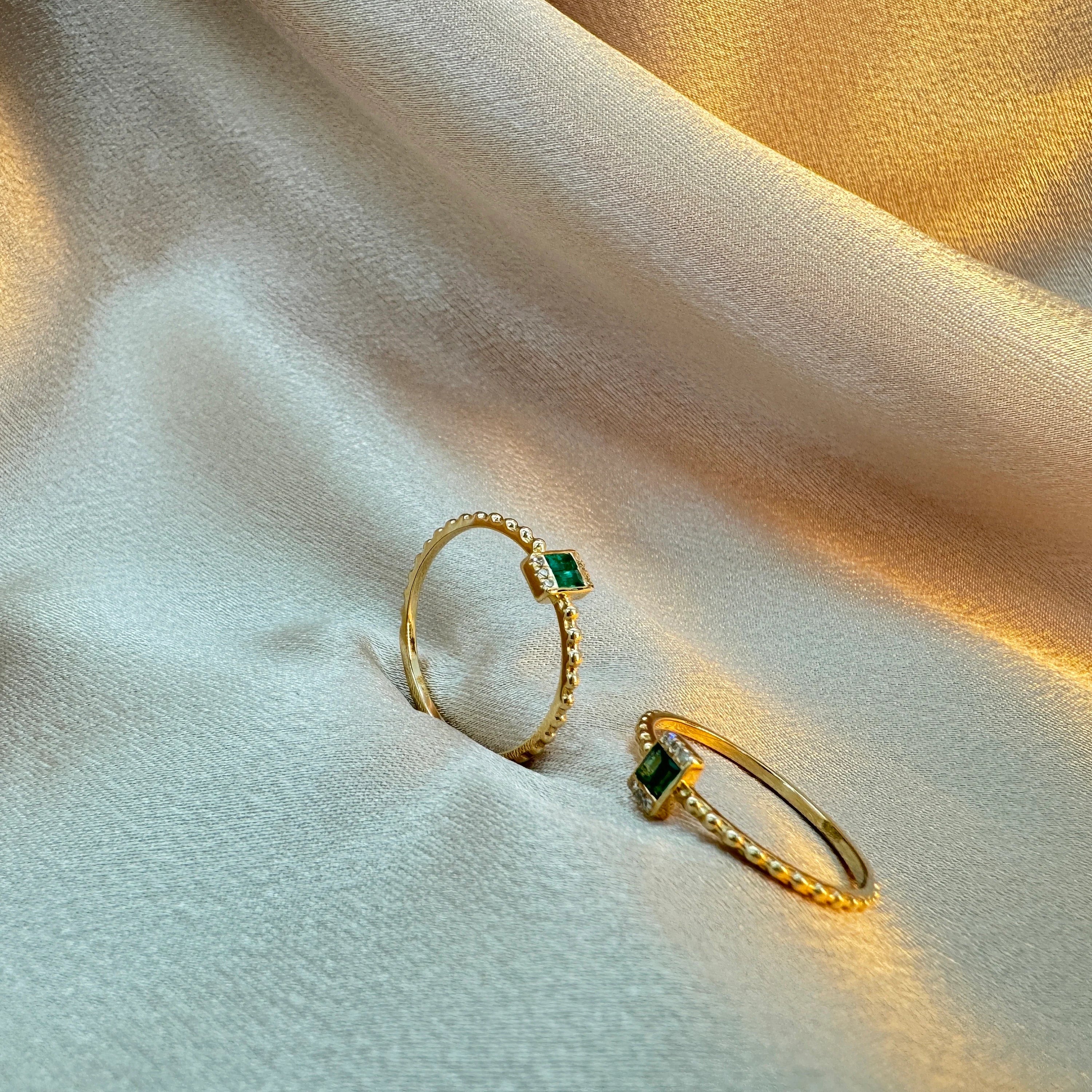 Diamond Emerald Ring in US Size 7