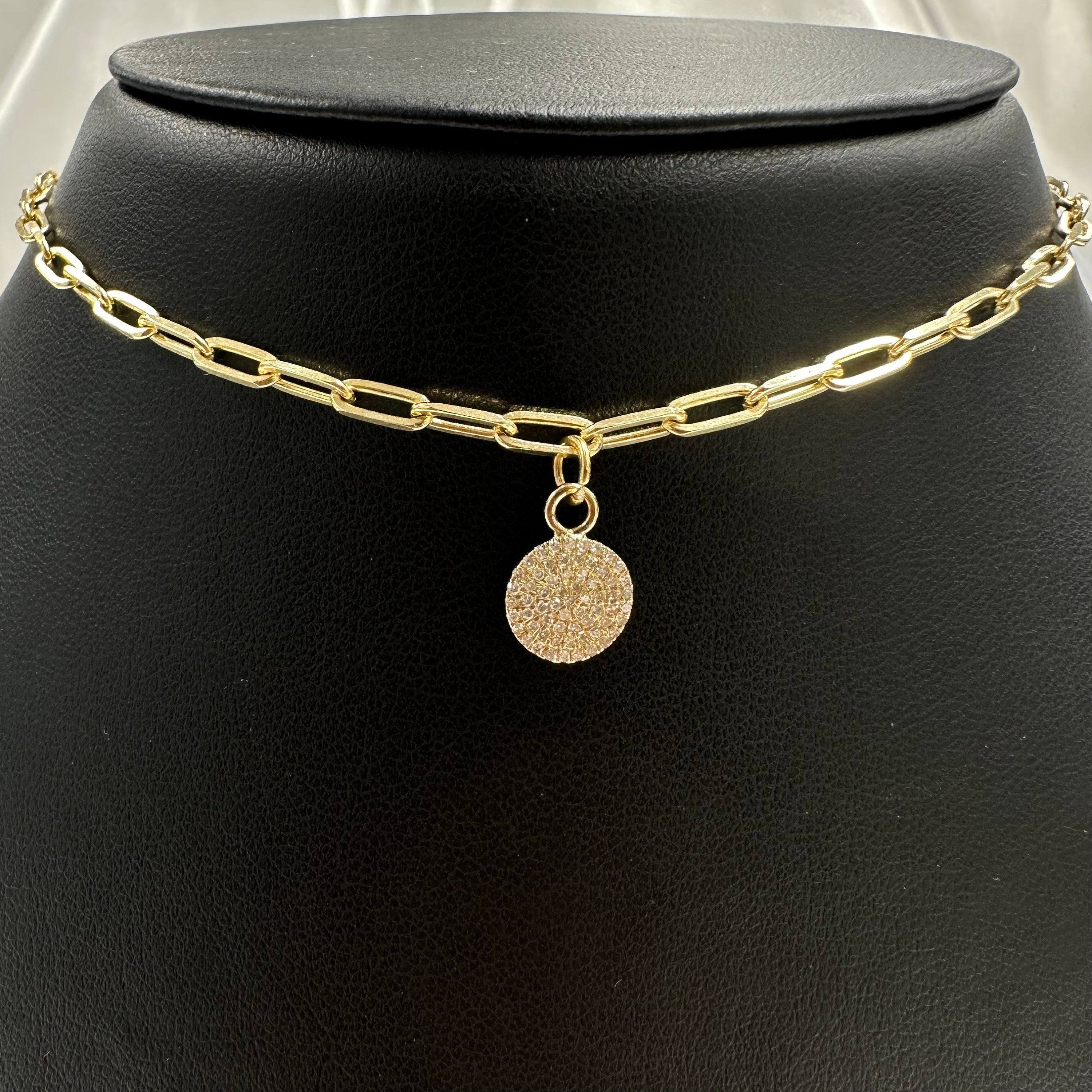 Diamond & Gold Round Disc charm 3.50mm