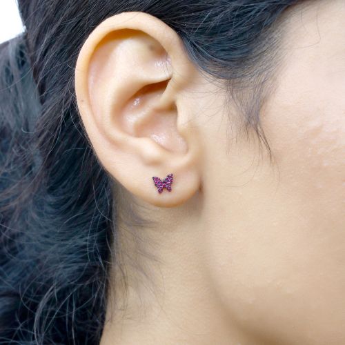 Blue Sapphire Butterfly Studs Black Rhodium 5.5x6.70mm