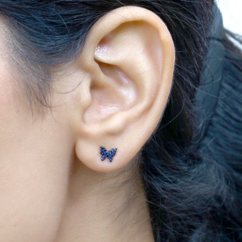 Blue Sapphire Butterfly Studs Black Rhodium 5.5x6.70mm